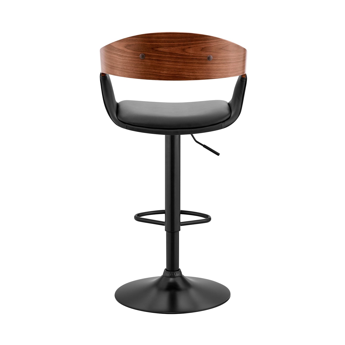 Benson Adjustable Faux Leather and Wood Bar Stool with Black and Chrome Base