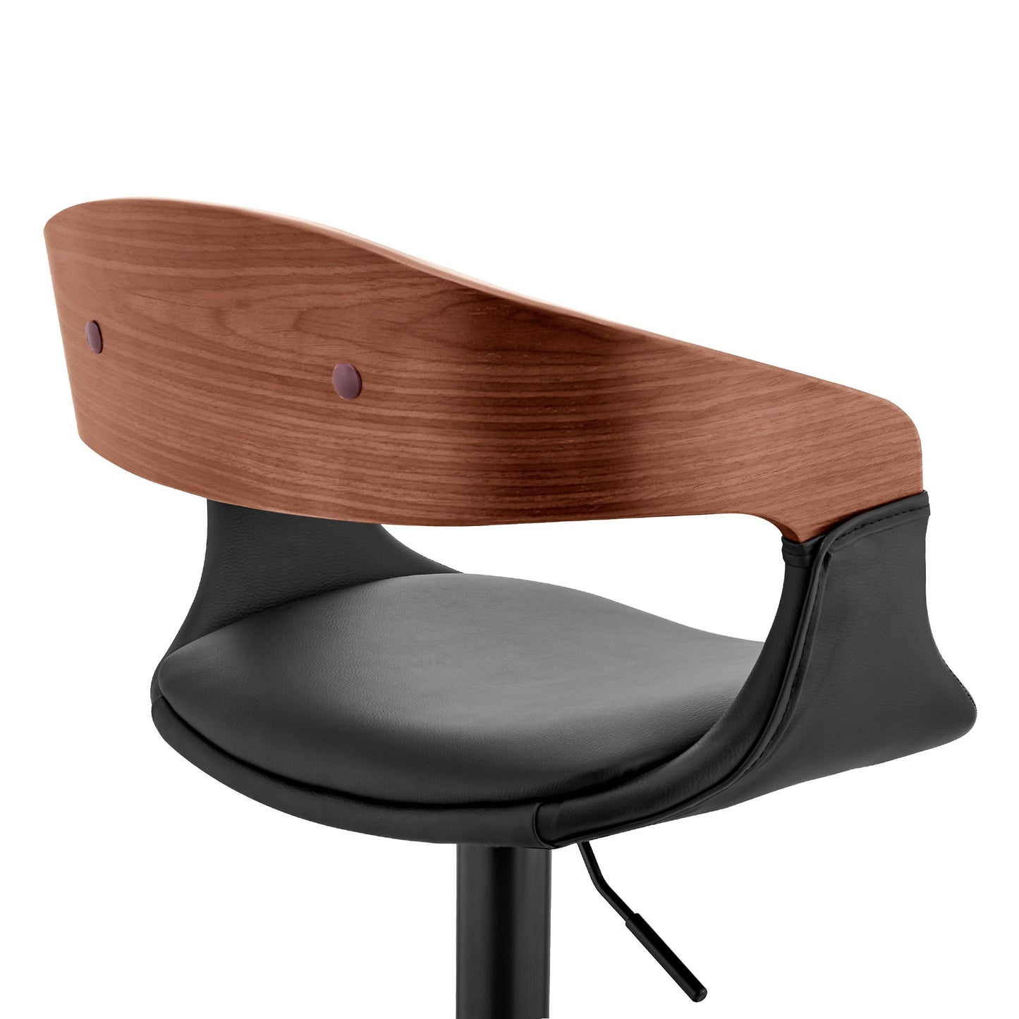 Benson Adjustable Faux Leather and Wood Bar Stool with Black and Chrome Base