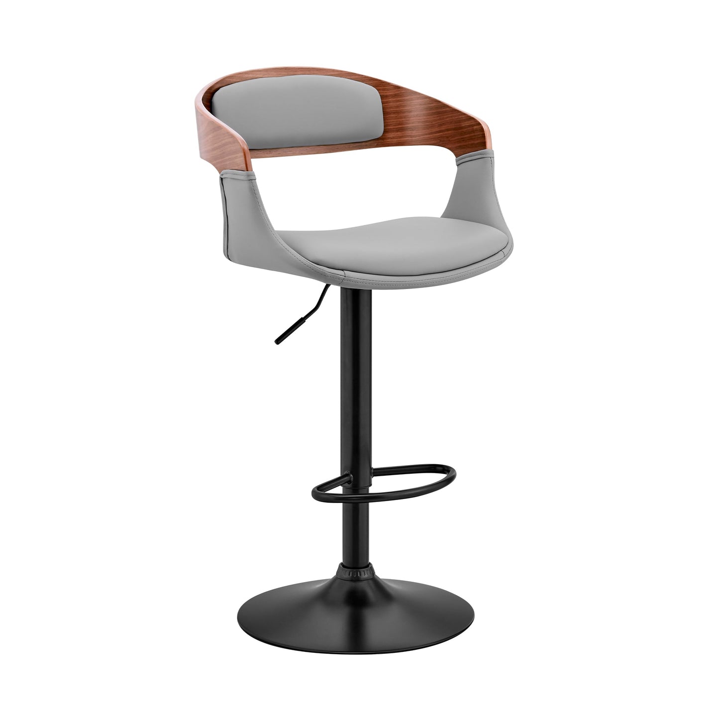 Benson Adjustable Faux Leather and Wood Bar Stool with Black and Chrome Base