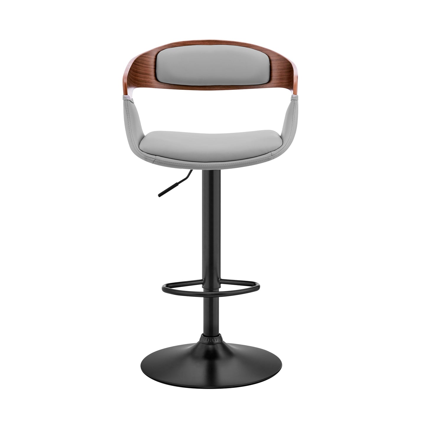 Benson Adjustable Faux Leather and Wood Bar Stool with Black and Chrome Base