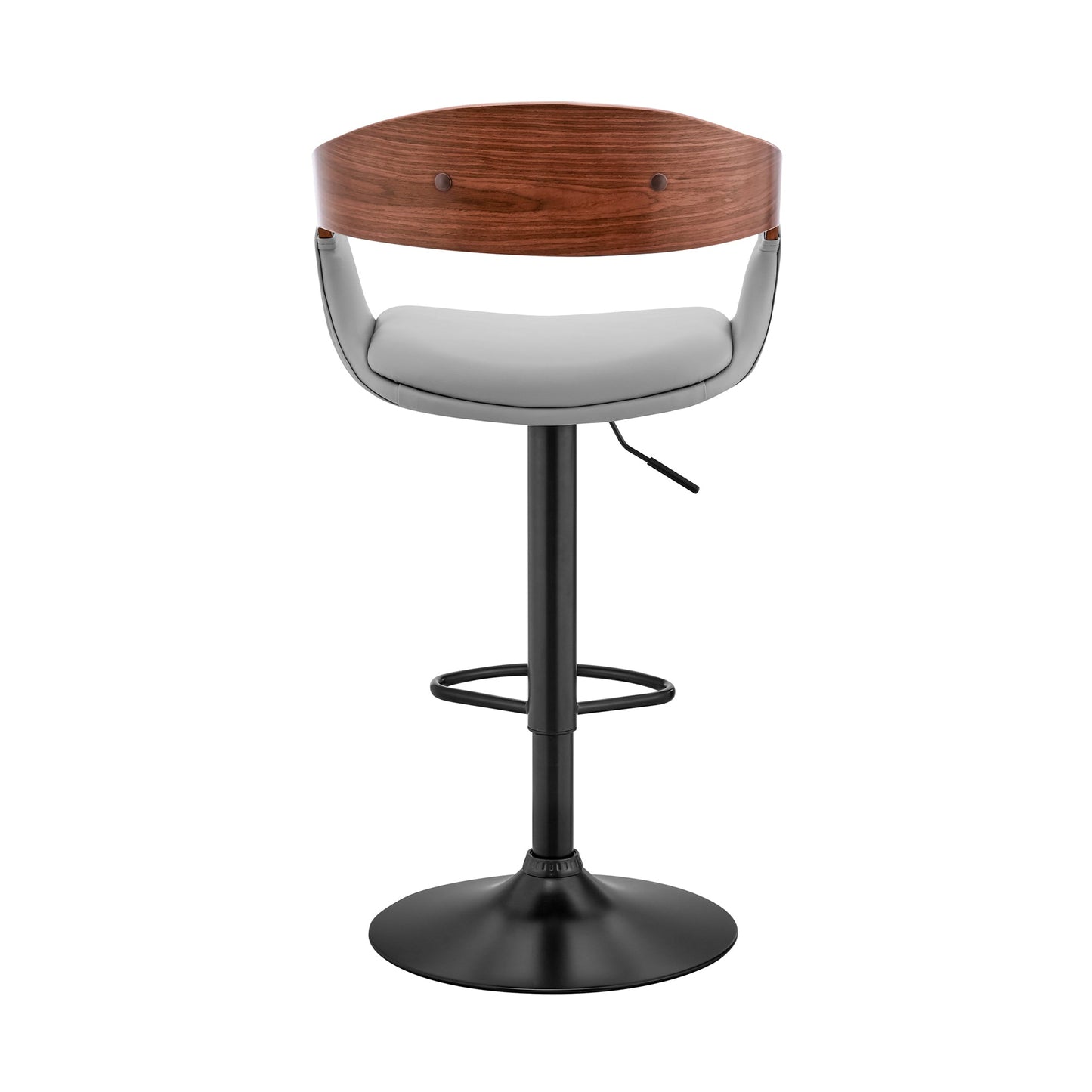 Benson Adjustable Faux Leather and Wood Bar Stool with Black and Chrome Base