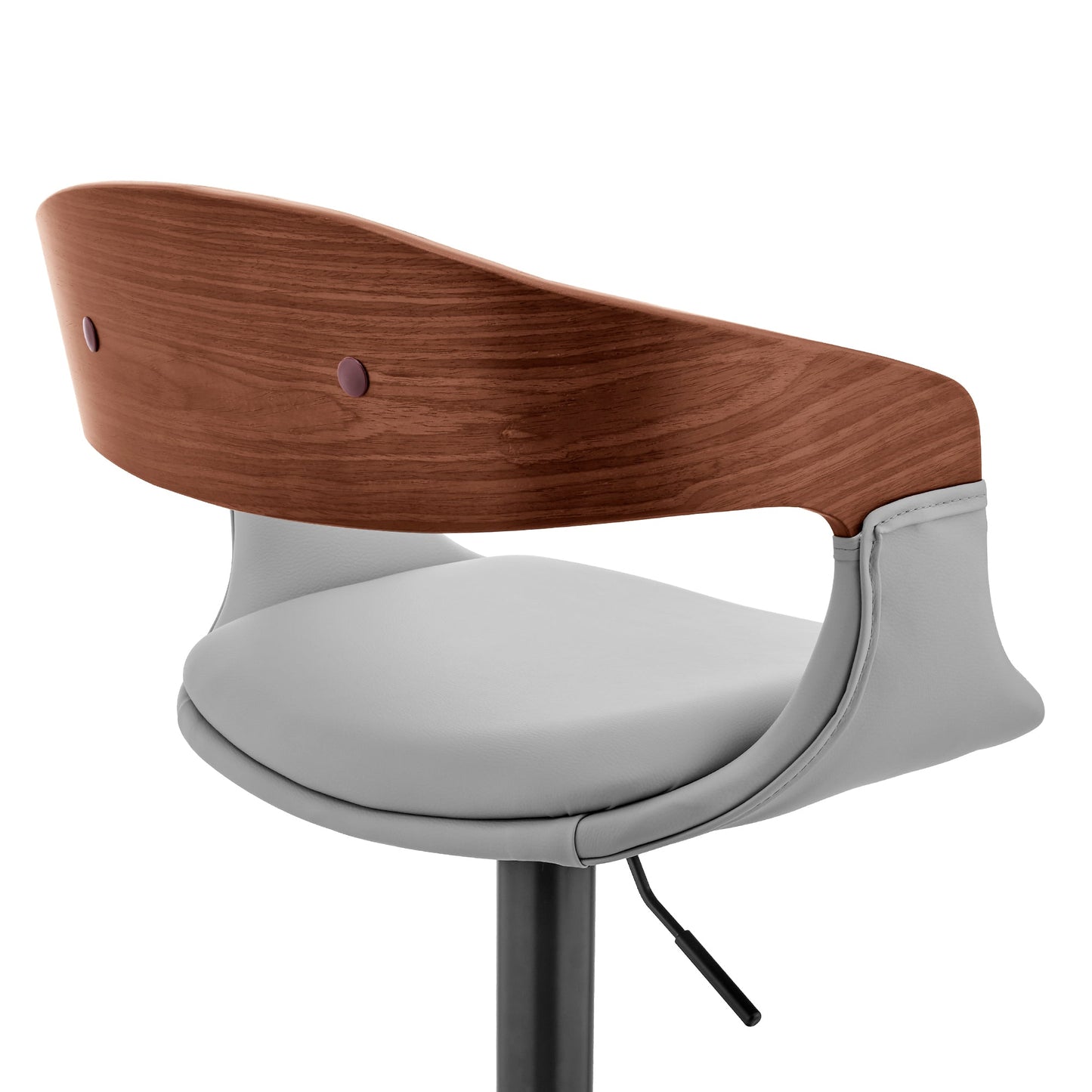 Benson Adjustable Faux Leather and Wood Bar Stool with Black and Chrome Base