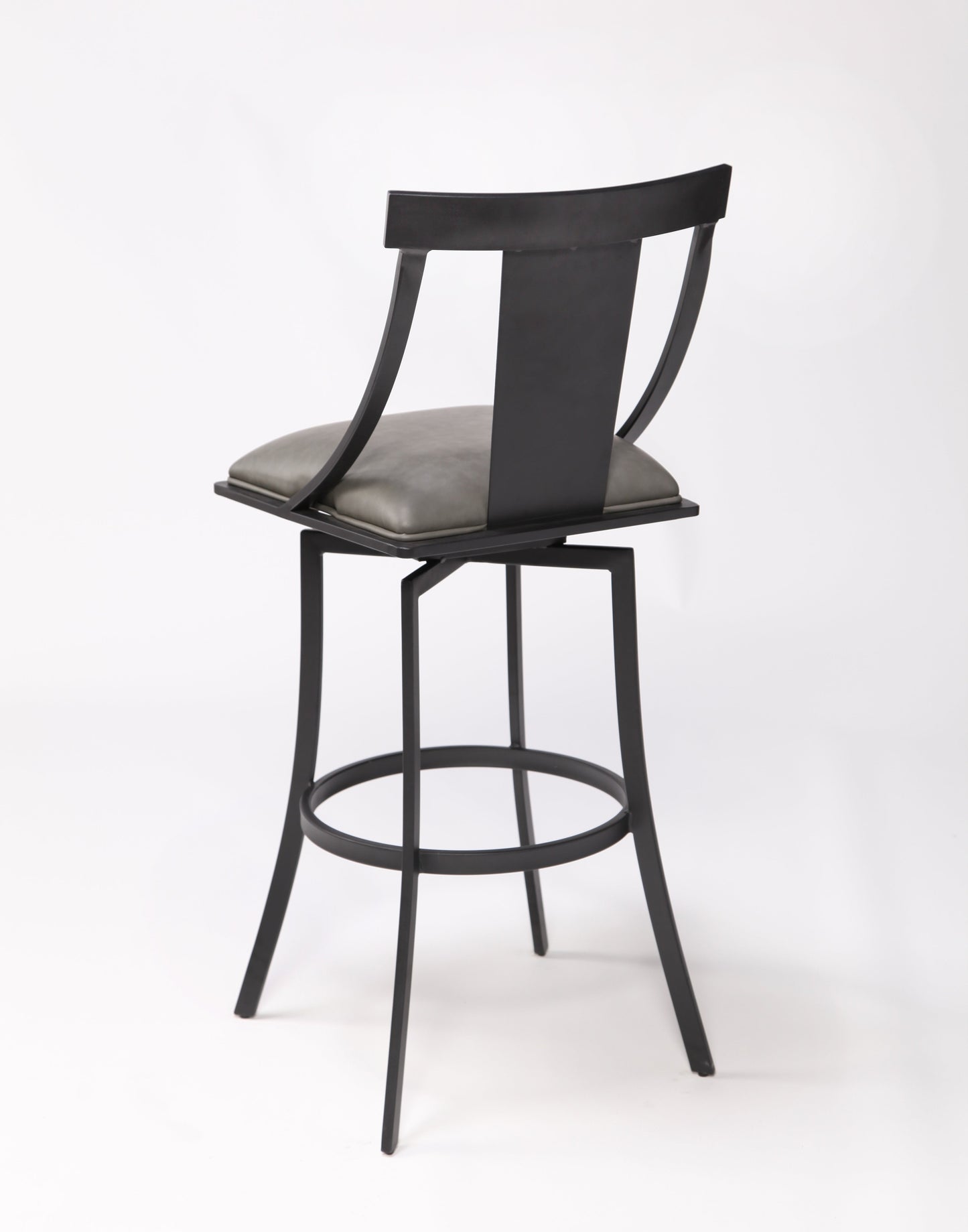 Brisbane Contemporary Bar Height Barstool in Matte Black Finish and Vintage Gray Faux Leather