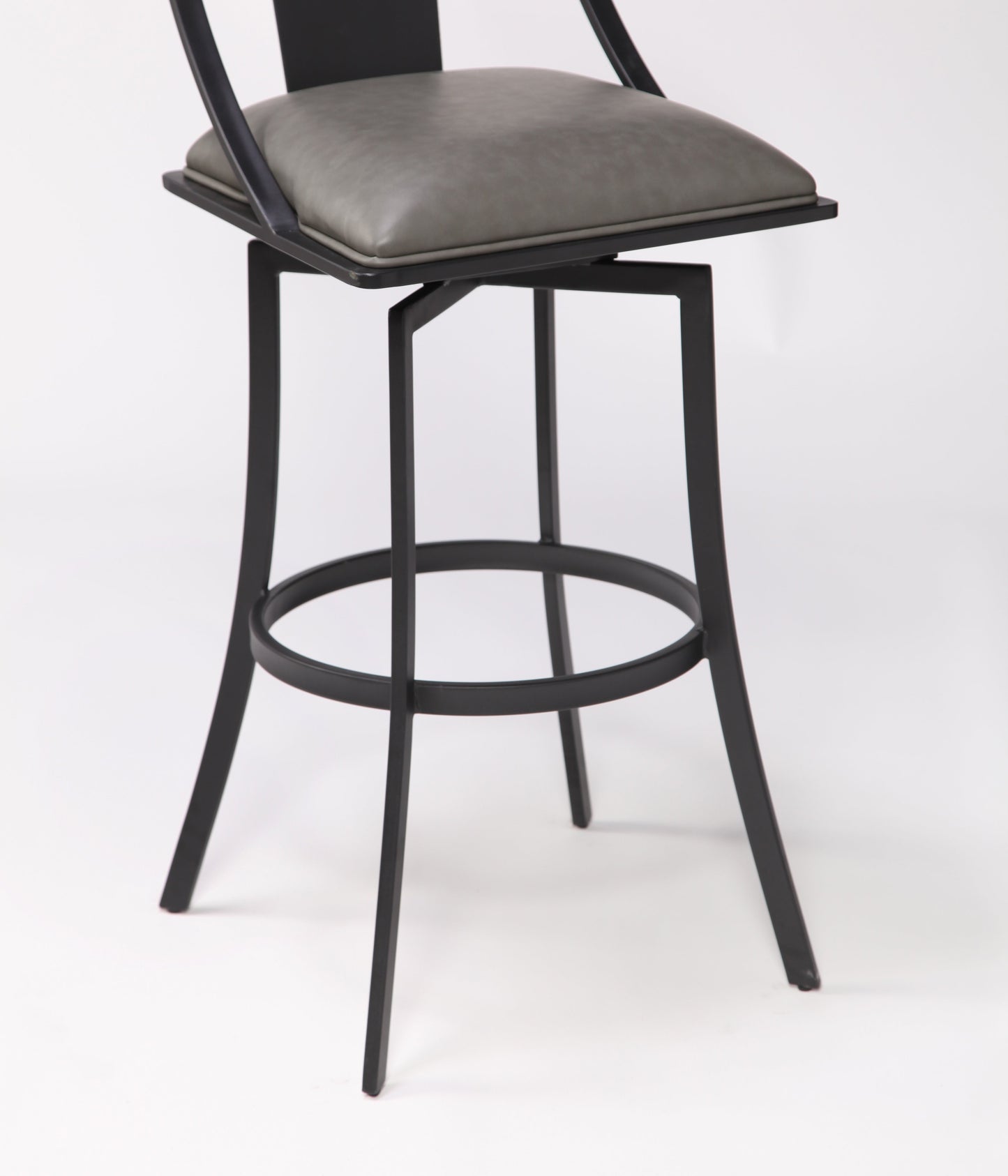 Brisbane Contemporary Bar Height Barstool in Matte Black Finish and Vintage Gray Faux Leather