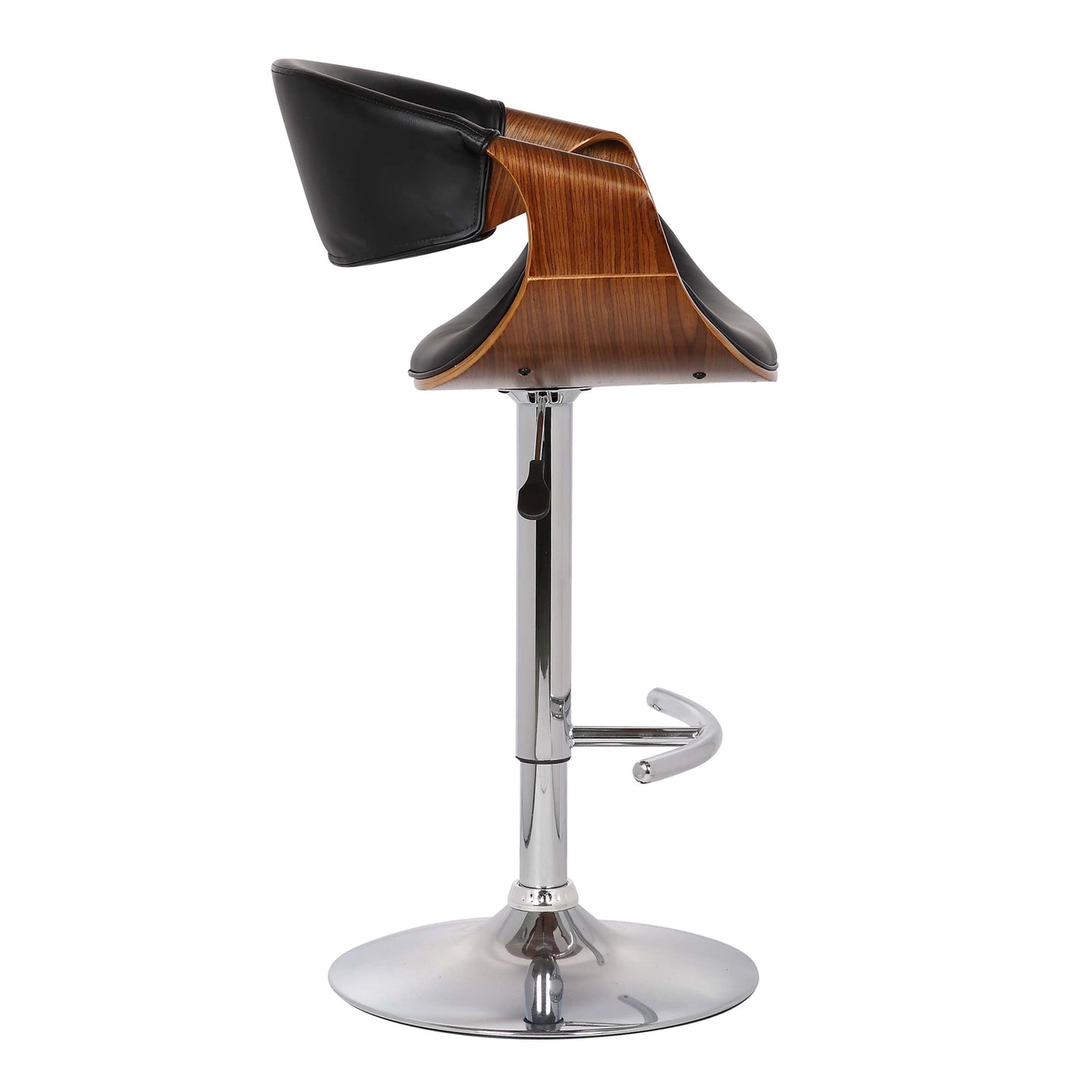 Butterfly Adjustable Height Swivel Faux Leather and Walnut Wood Bar Stool with Chrome Base