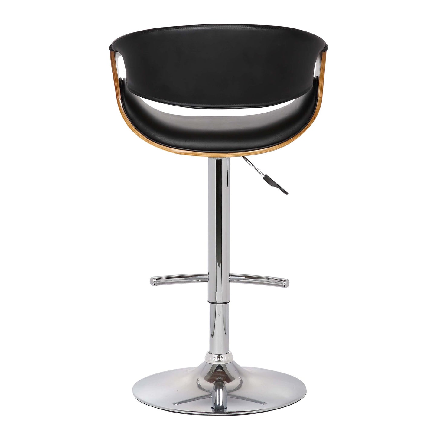 Butterfly Adjustable Height Swivel Faux Leather and Walnut Wood Bar Stool with Chrome Base