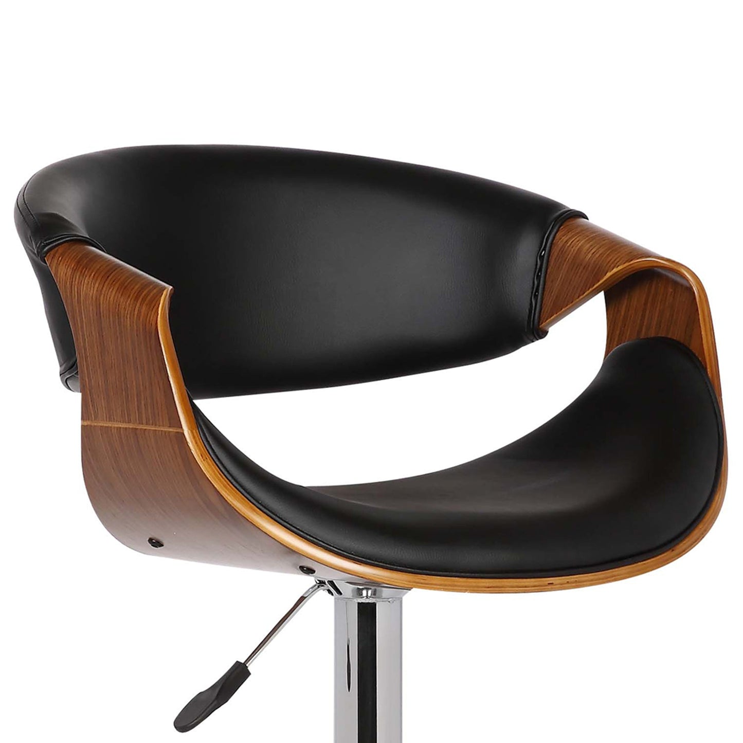 Butterfly Adjustable Height Swivel Faux Leather and Walnut Wood Bar Stool with Chrome Base