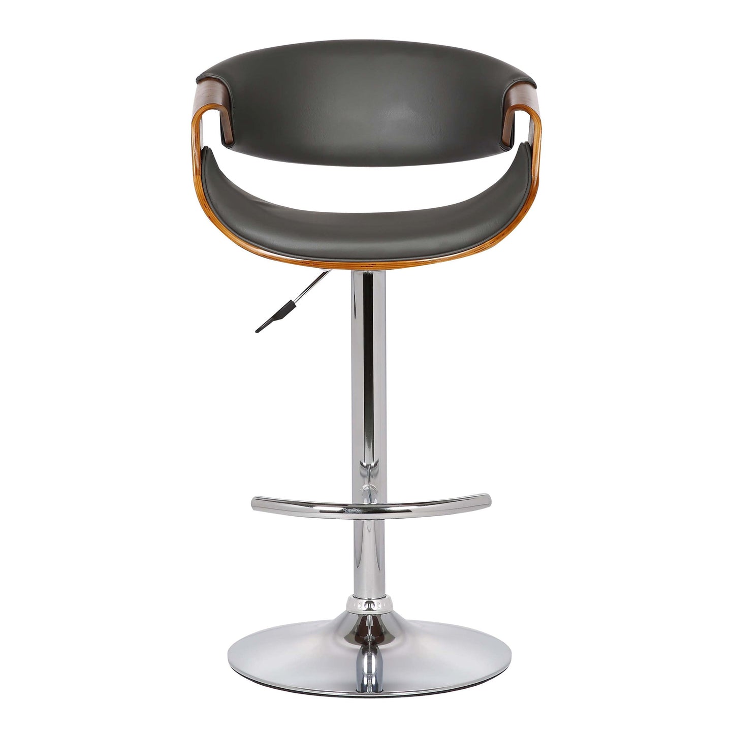 Butterfly Adjustable Height Swivel Faux Leather and Walnut Wood Bar Stool with Chrome Base