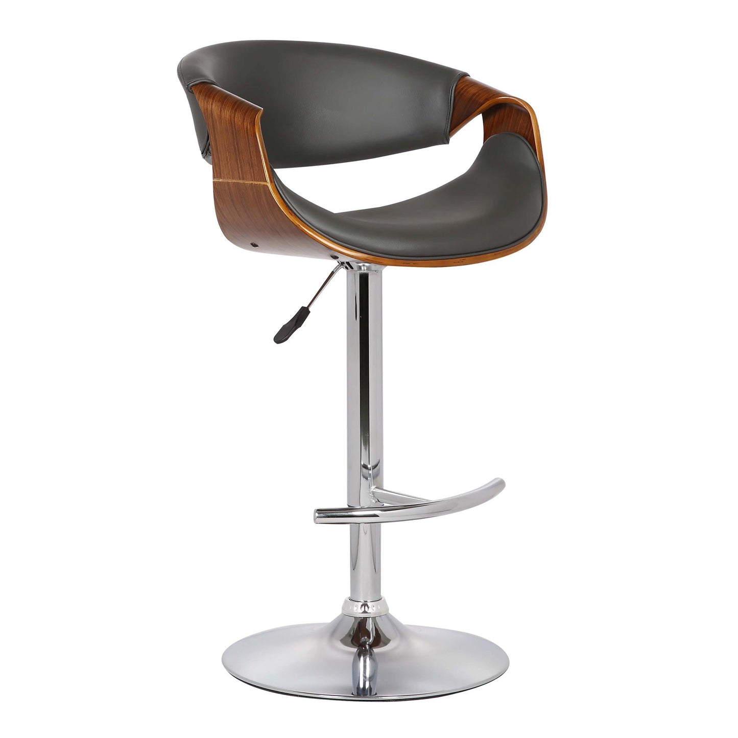 Butterfly Adjustable Height Swivel Faux Leather and Walnut Wood Bar Stool with Chrome Base