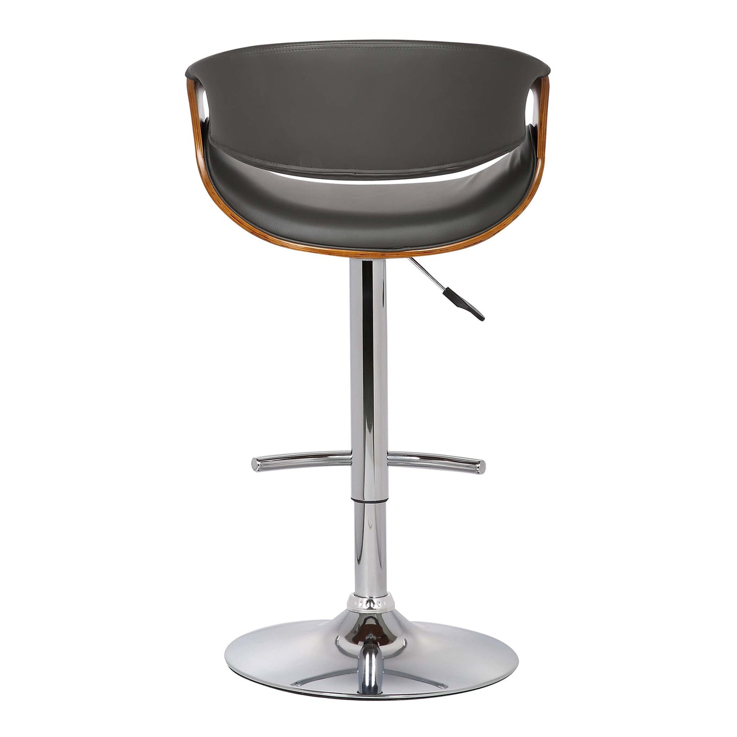 Butterfly Adjustable Height Swivel Faux Leather and Walnut Wood Bar Stool with Chrome Base