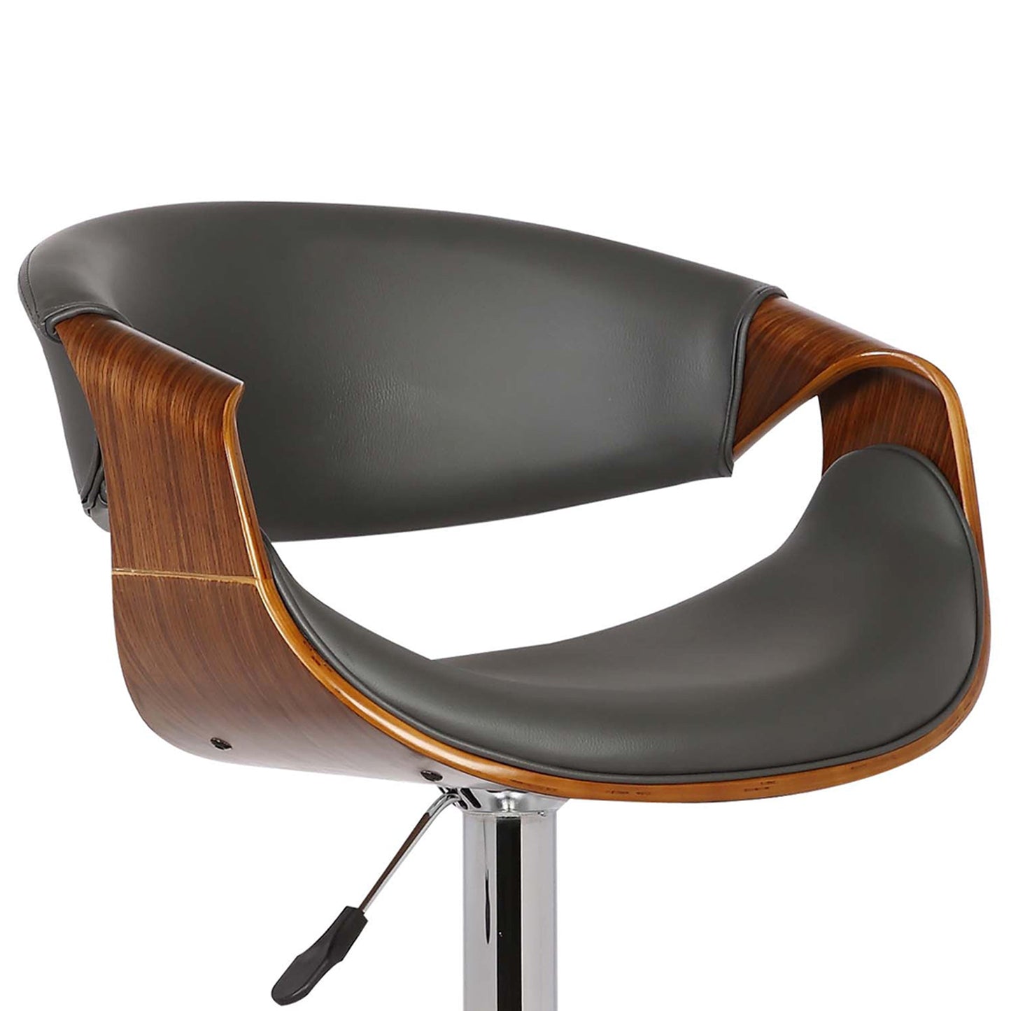 Butterfly Adjustable Height Swivel Faux Leather and Walnut Wood Bar Stool with Chrome Base