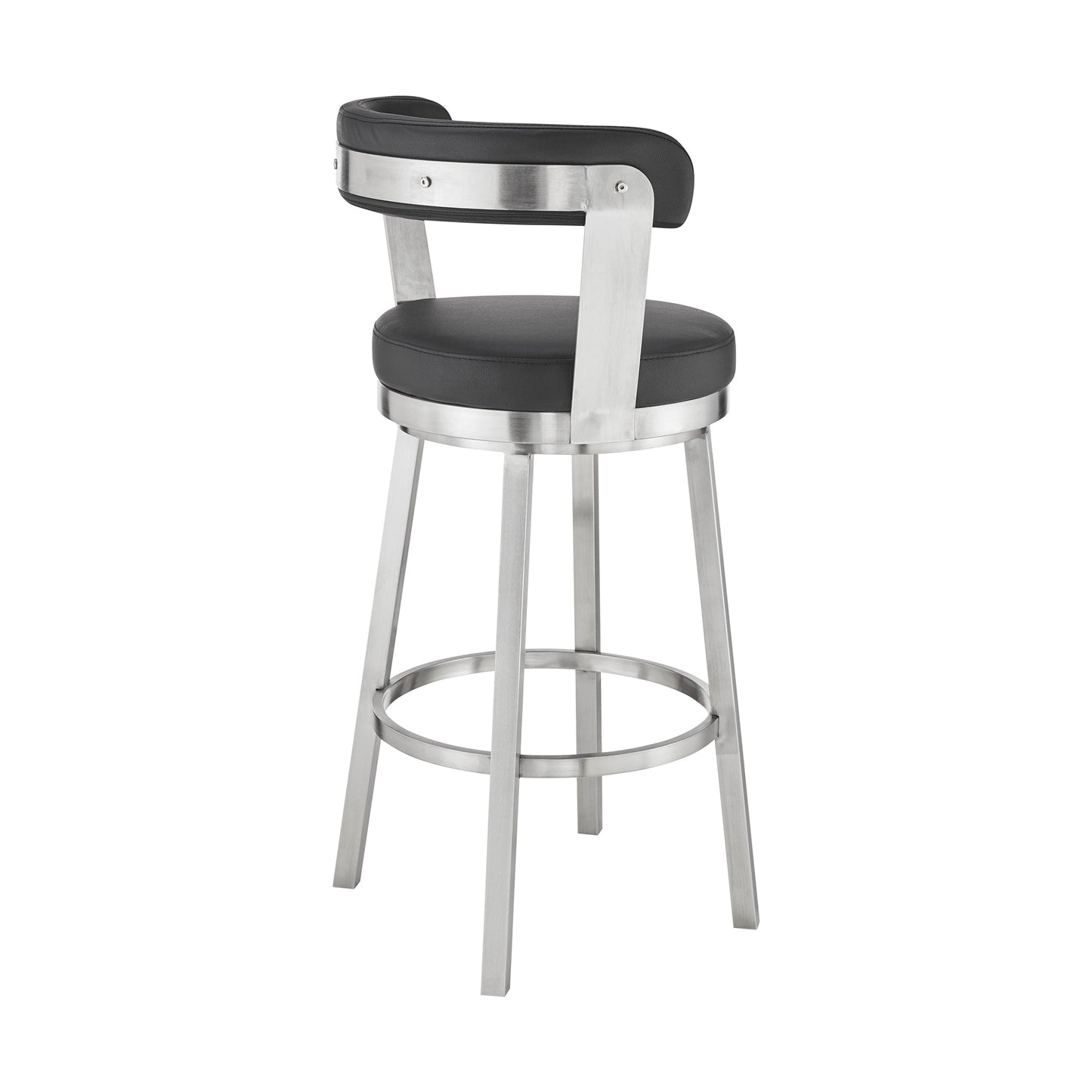 Bryant Bar Height and Counter Height Swivel Bar Stool in Brushed Stainless Steel and Black Finish