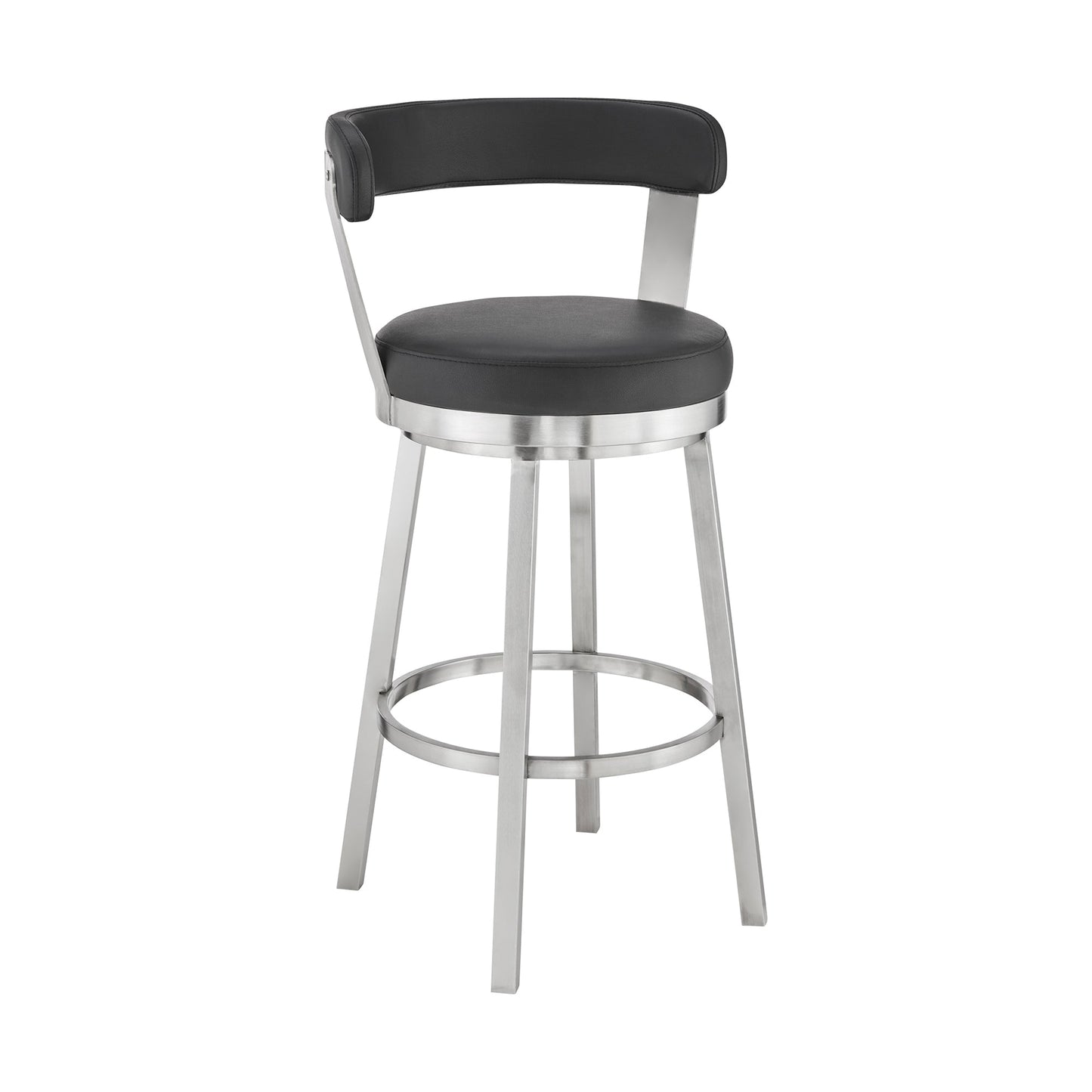 Bryant Bar Height and Counter Height Swivel Bar Stool in Brushed Stainless Steel and Black Finish