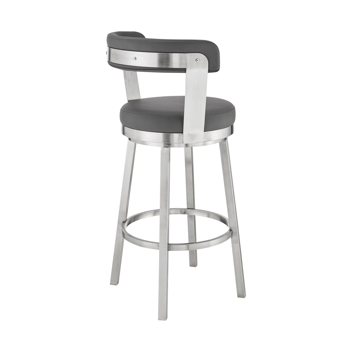 Bryant Bar Height and Counter Height Swivel Bar Stool in Brushed Stainless Steel and Black Finish