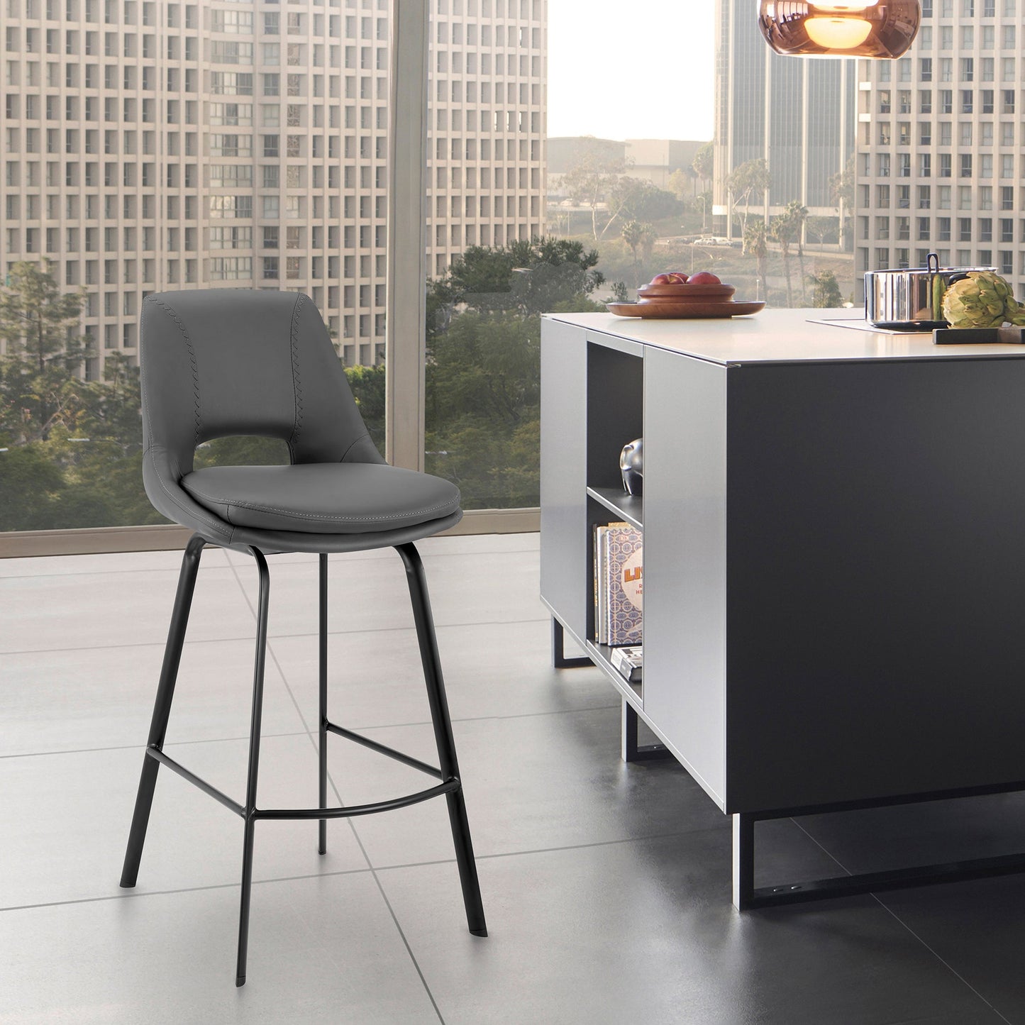 Carise Faux Leather and Metal Swivel Counter and Bar Stool