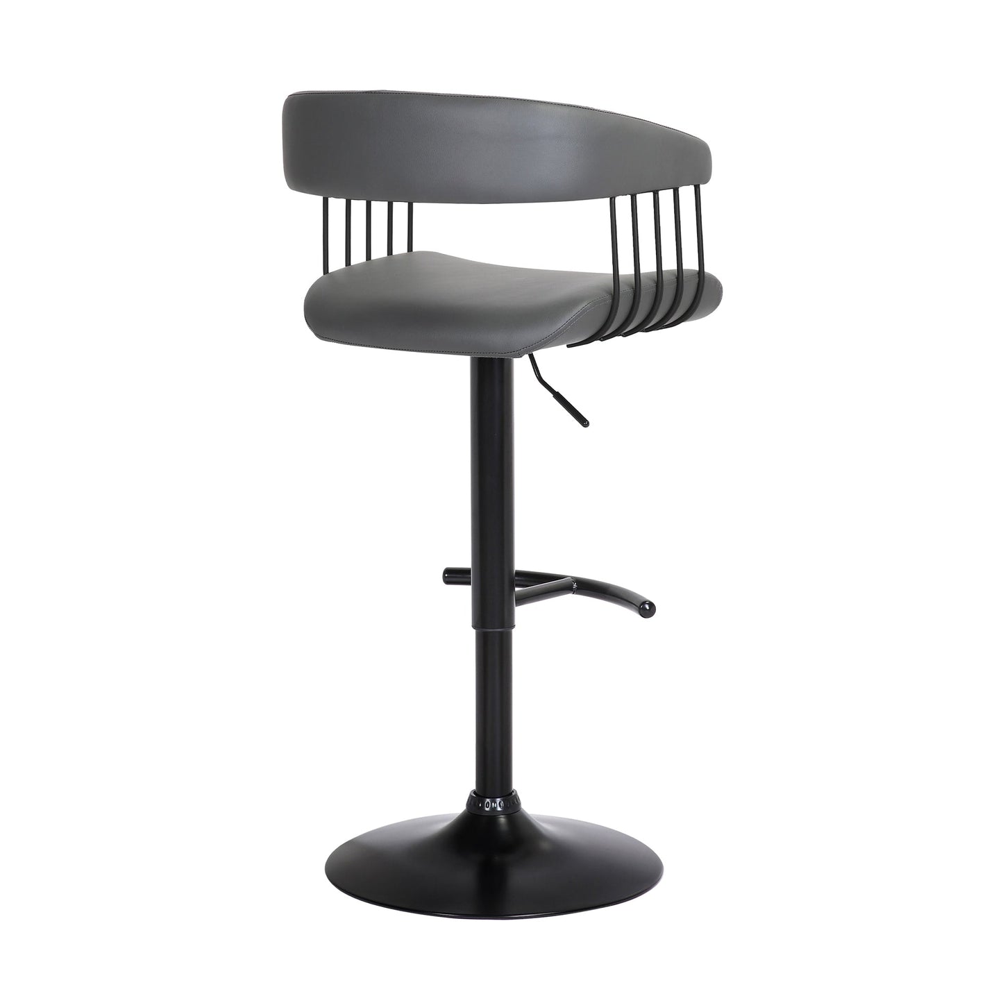 Calista Adjustable Bar Stool in Faux Leather and Fabric with Black and Golden Bronze Metal