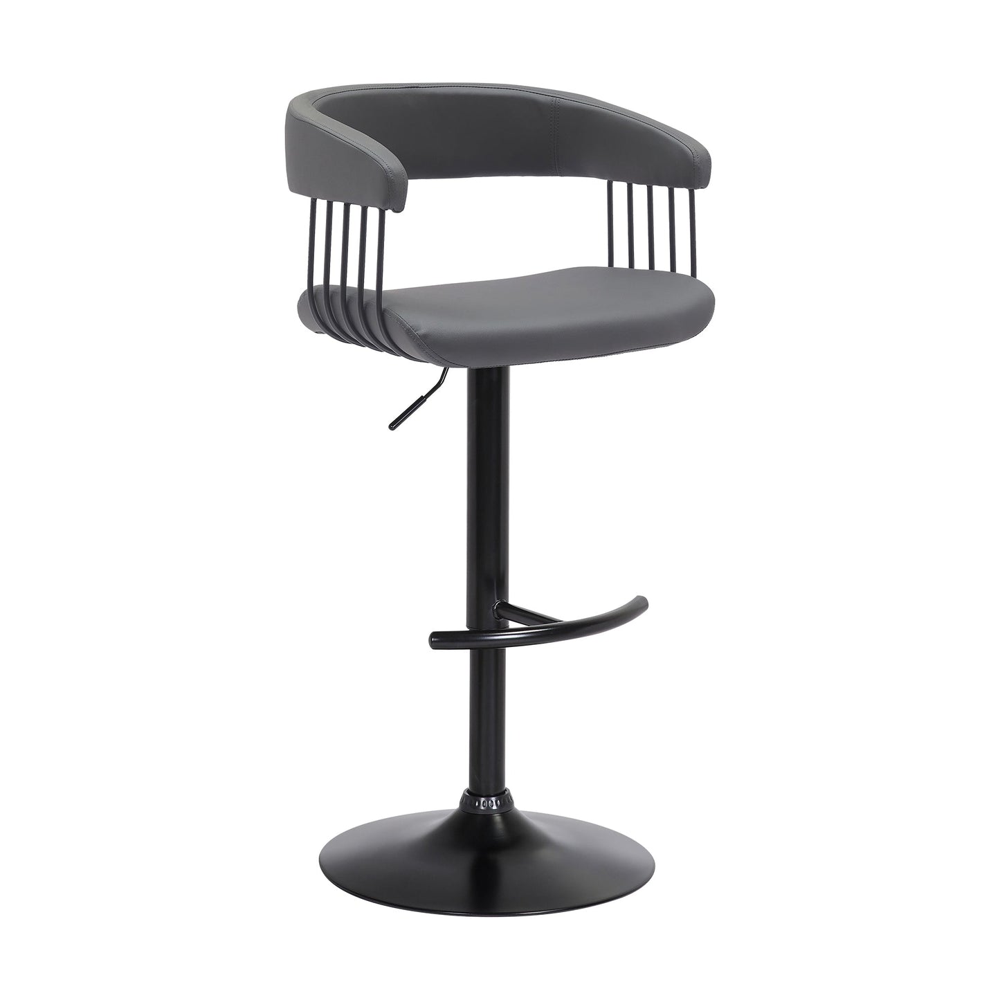 Calista Adjustable Bar Stool in Faux Leather and Fabric with Black and Golden Bronze Metal