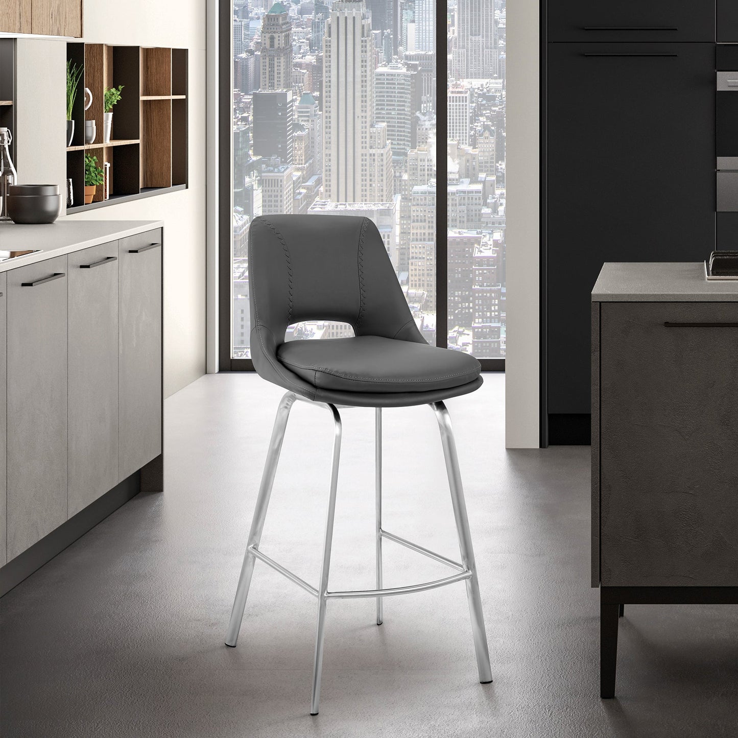 Carise Faux Leather and Metal Swivel Counter and Bar Stool