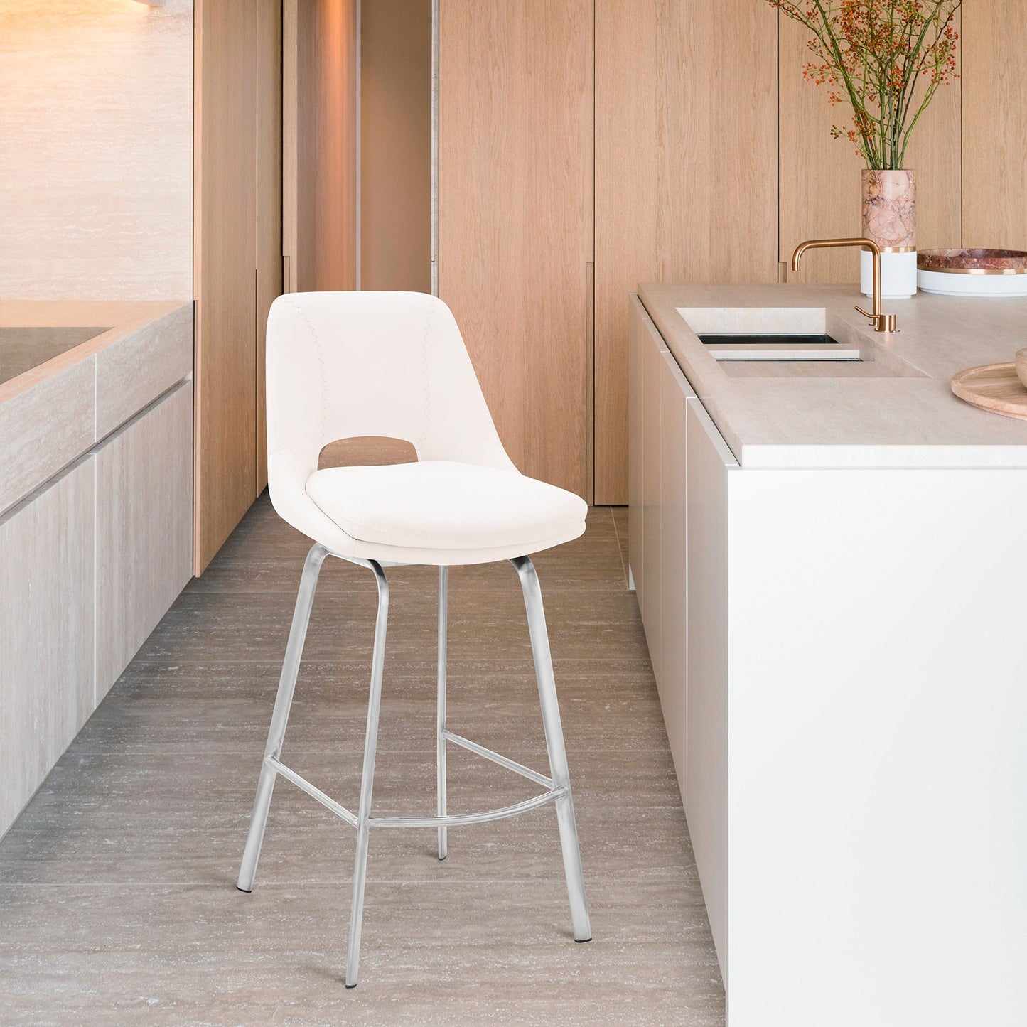 Carise Faux Leather and Metal Swivel Counter and Bar Stool