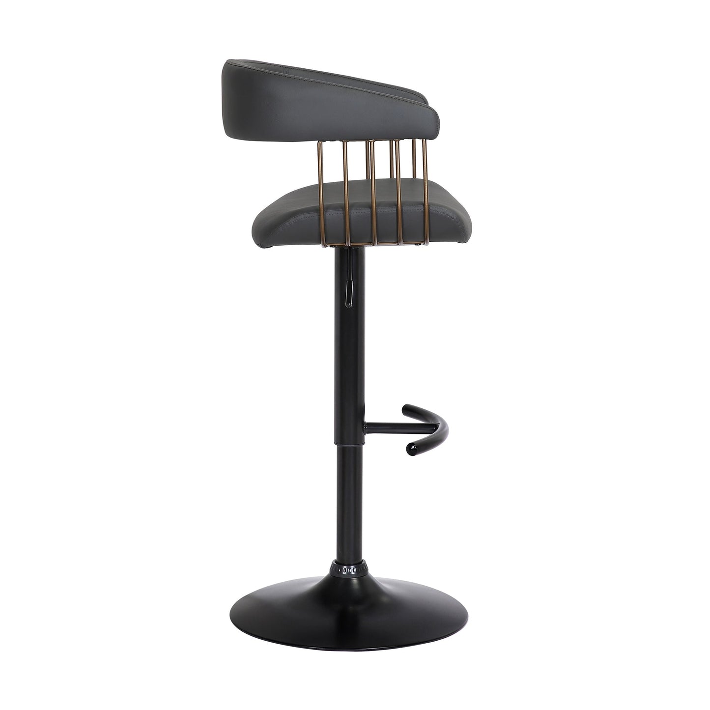 Calista Adjustable Bar Stool in Faux Leather and Fabric with Black and Golden Bronze Metal