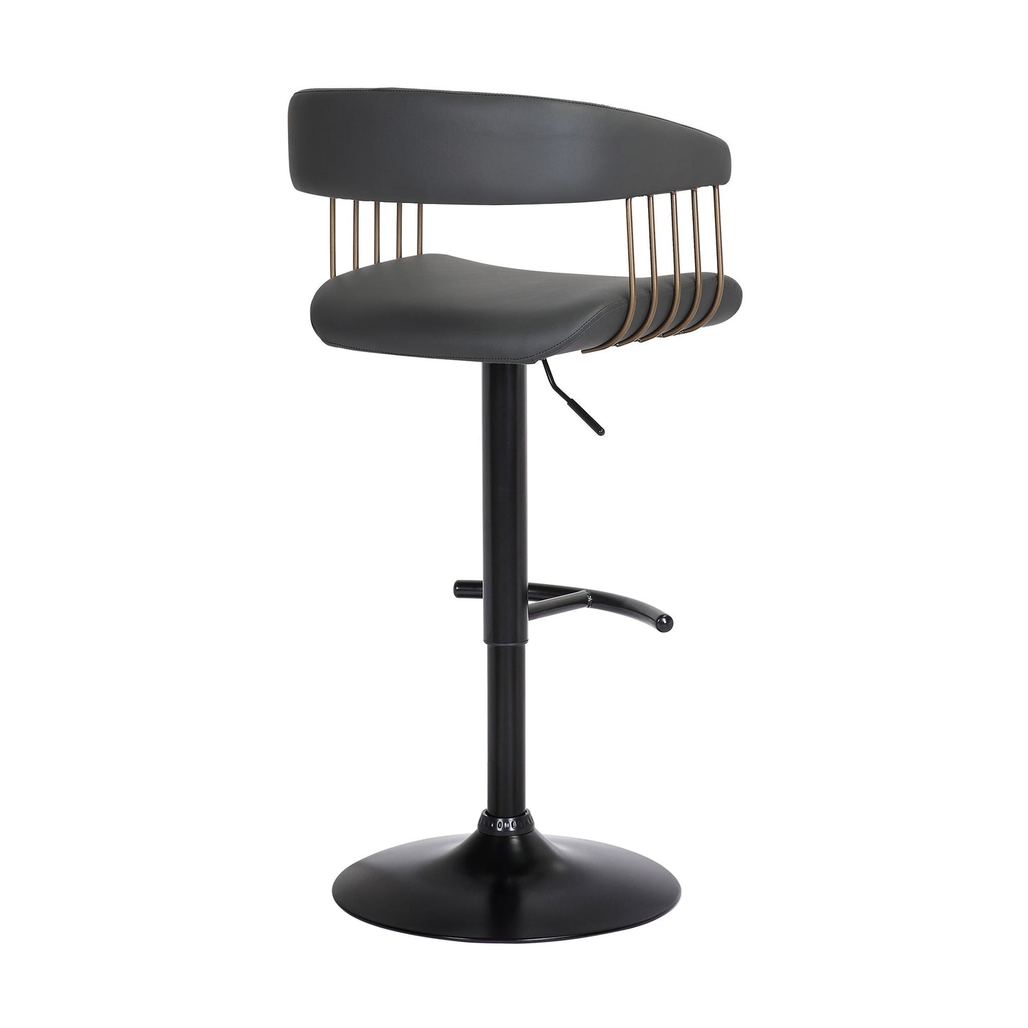 Calista Adjustable Bar Stool in Faux Leather and Fabric with Black and Golden Bronze Metal