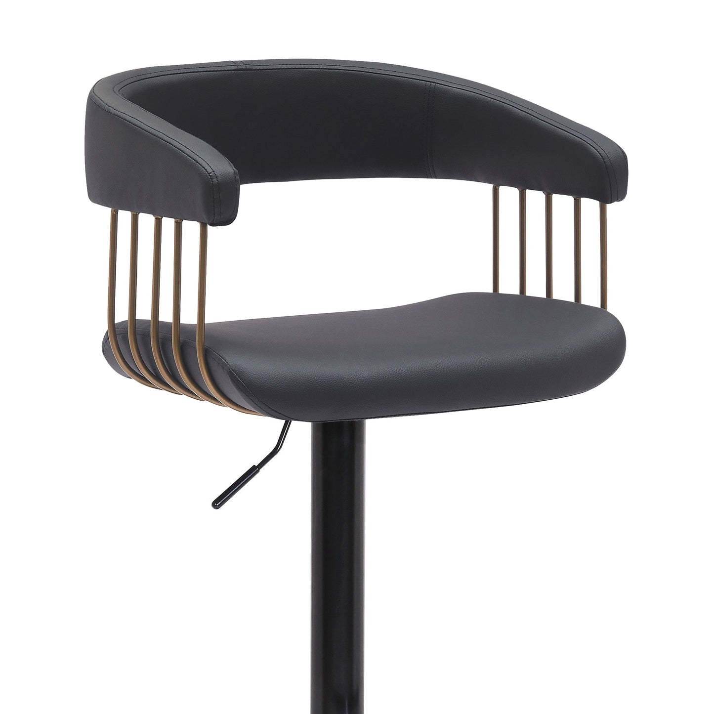 Calista Adjustable Bar Stool in Faux Leather and Fabric with Black and Golden Bronze Metal