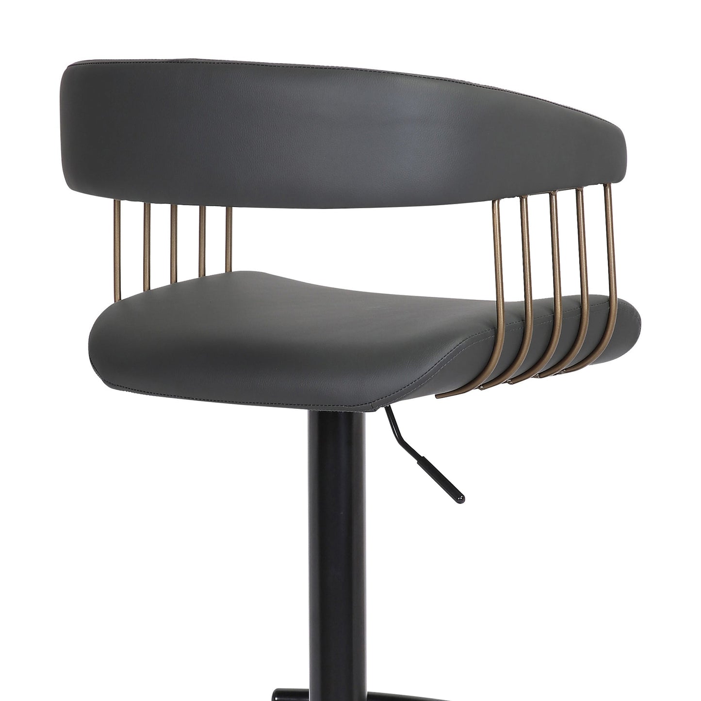 Calista Adjustable Bar Stool in Faux Leather and Fabric with Black and Golden Bronze Metal