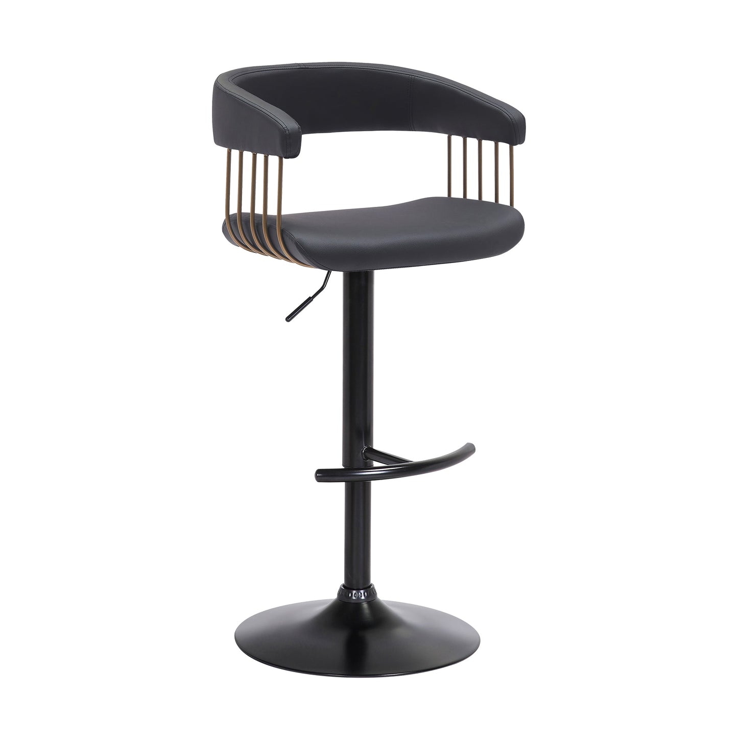 Calista Adjustable Bar Stool in Faux Leather and Fabric with Black and Golden Bronze Metal