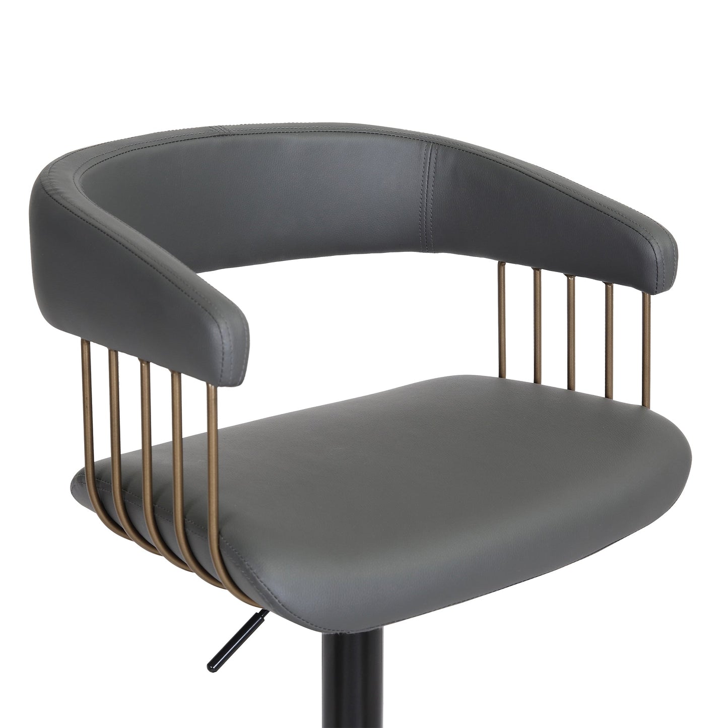 Calista Adjustable Bar Stool in Faux Leather and Fabric with Black and Golden Bronze Metal