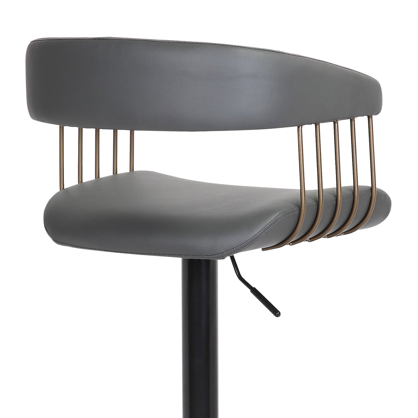 Calista Adjustable Bar Stool in Faux Leather and Fabric with Black and Golden Bronze Metal