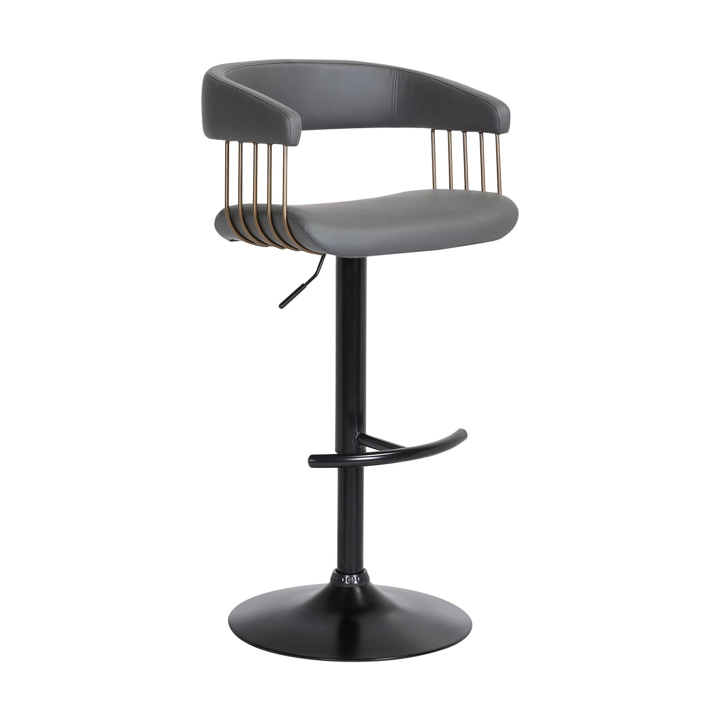 Calista Adjustable Bar Stool in Faux Leather and Fabric with Black and Golden Bronze Metal