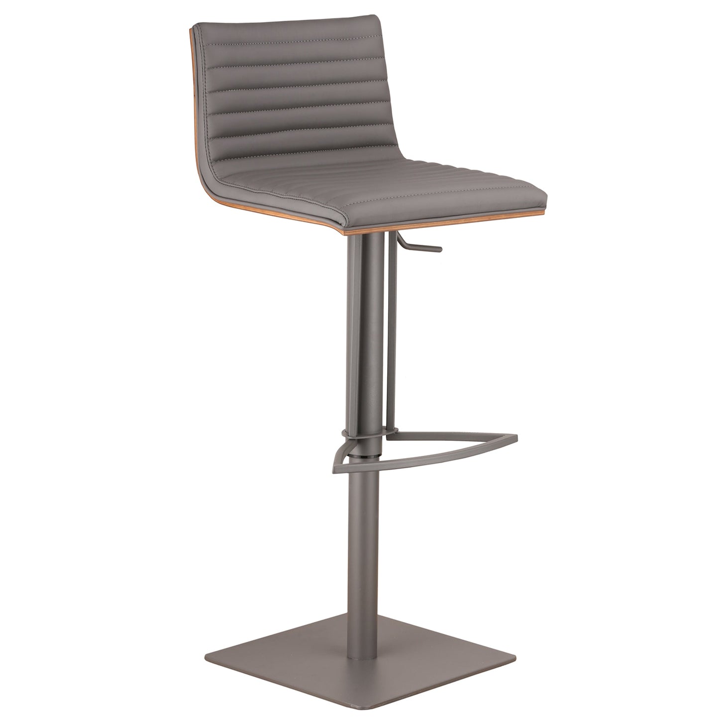 Café Adjustable Height Swivel Faux Leather and Walnut Wood Bar Stool with Metal Base