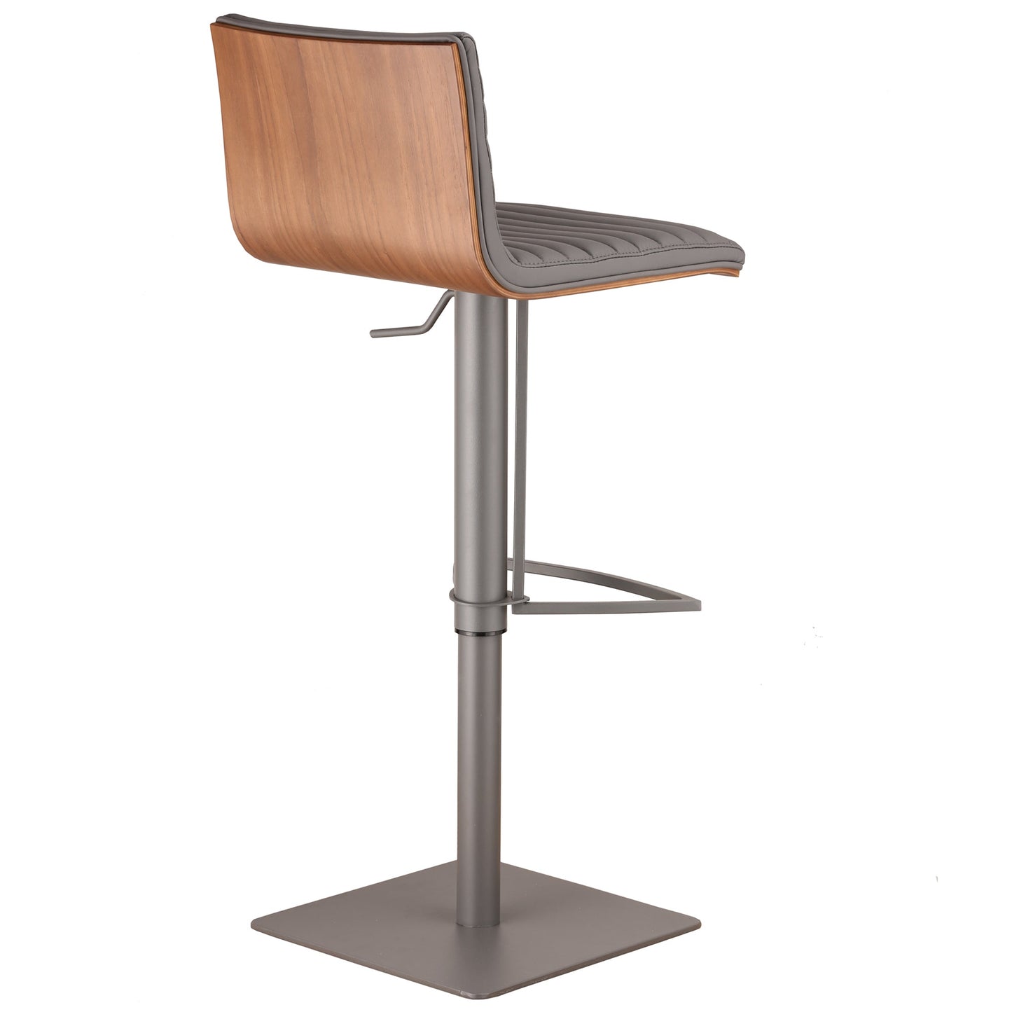 Café Adjustable Height Swivel Faux Leather and Walnut Wood Bar Stool with Metal Base
