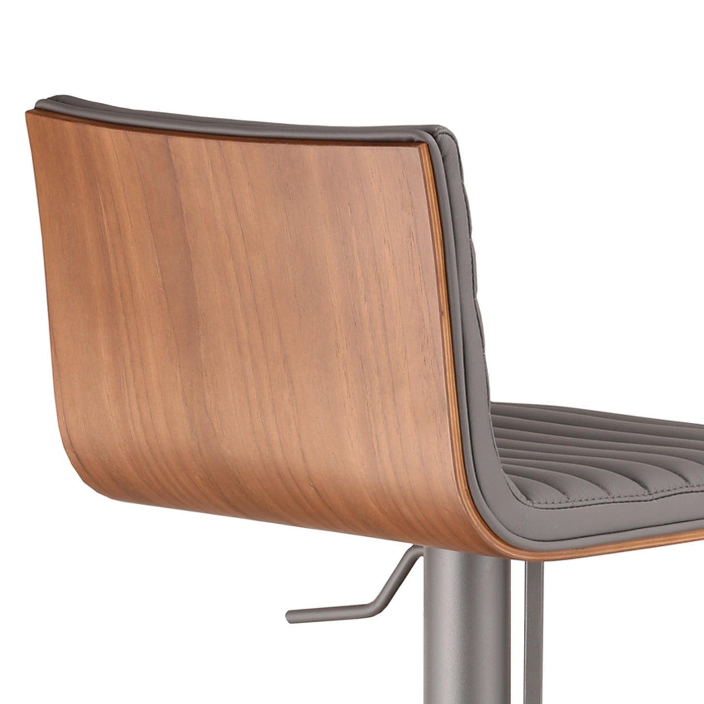 Café Adjustable Height Swivel Faux Leather and Walnut Wood Bar Stool with Metal Base