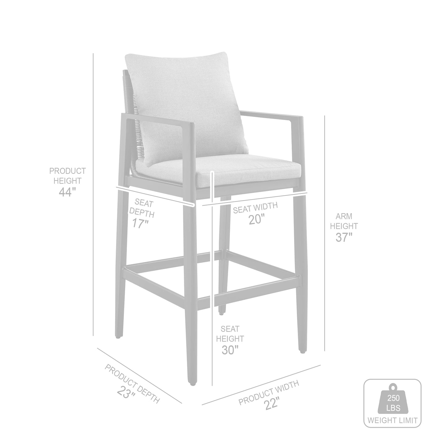 Cayman Outdoor Patio Bar Stool in Aluminum with Cushions