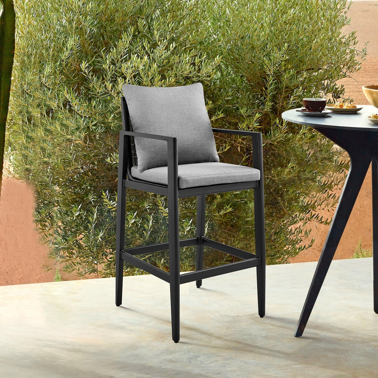 Cayman Outdoor Patio Bar Stool in Aluminum with Cushions