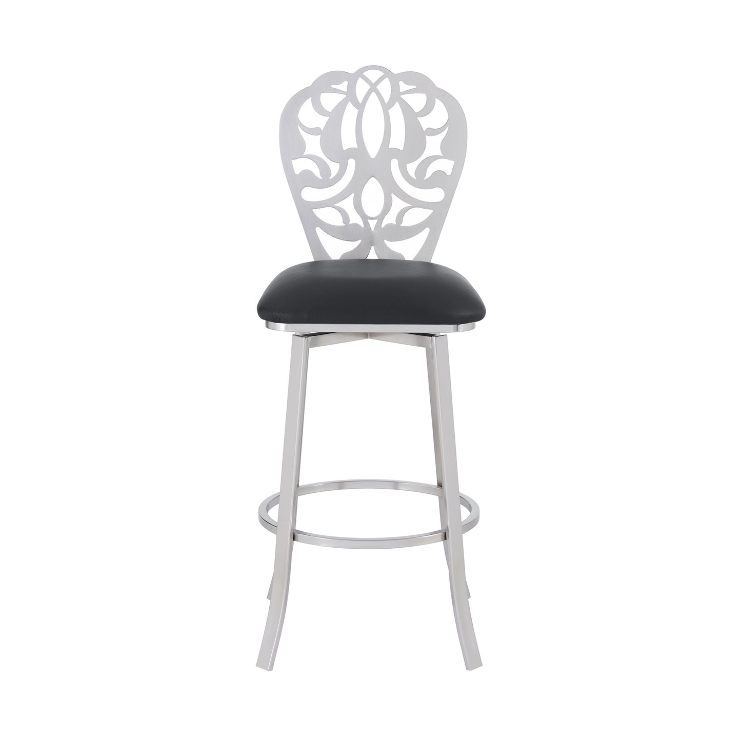 Cherie Contemporary Barstool in Brushed Stainless Steel Finish with Faux Leather