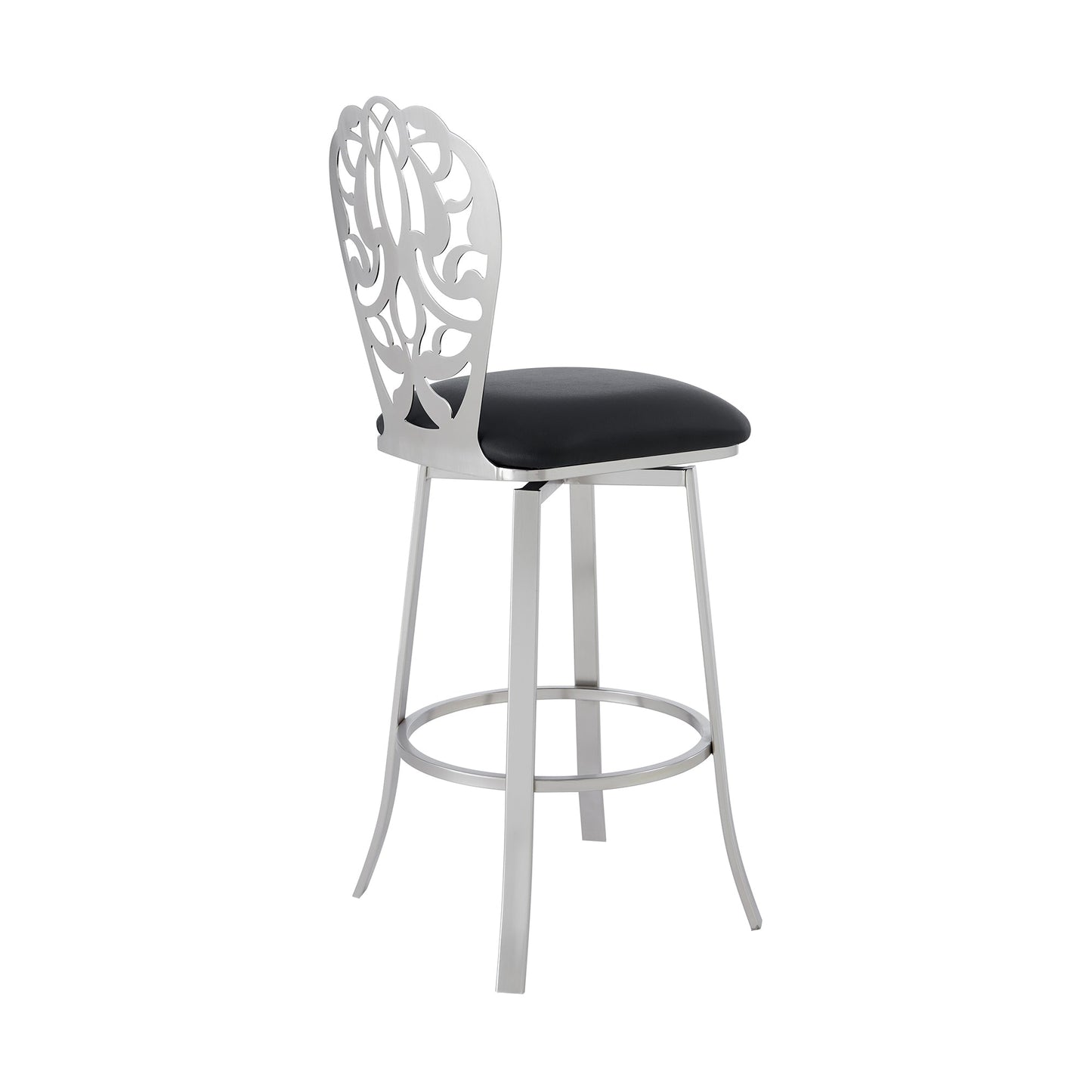 Cherie Contemporary Barstool in Brushed Stainless Steel Finish with Faux Leather