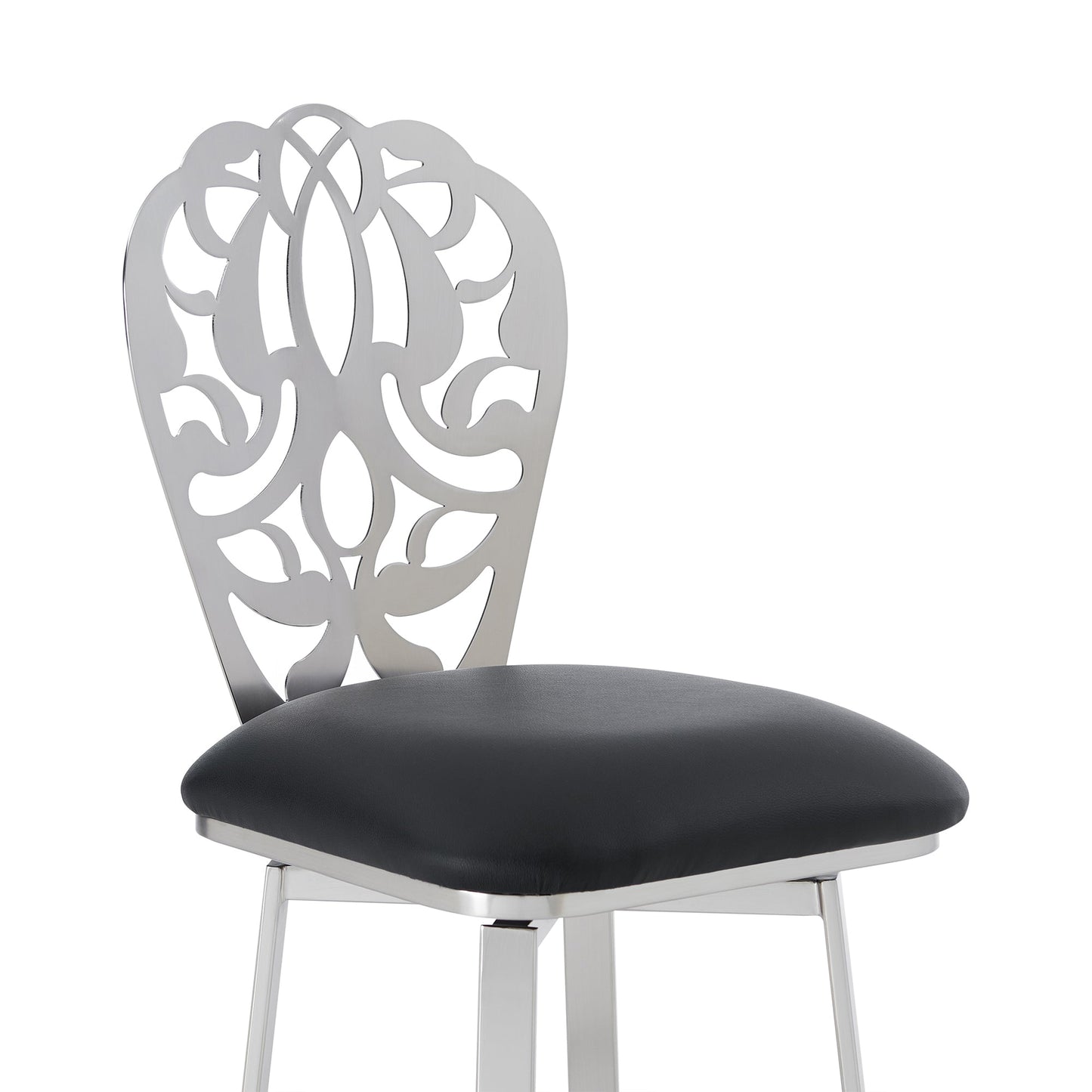 Cherie Contemporary Barstool in Brushed Stainless Steel Finish with Faux Leather