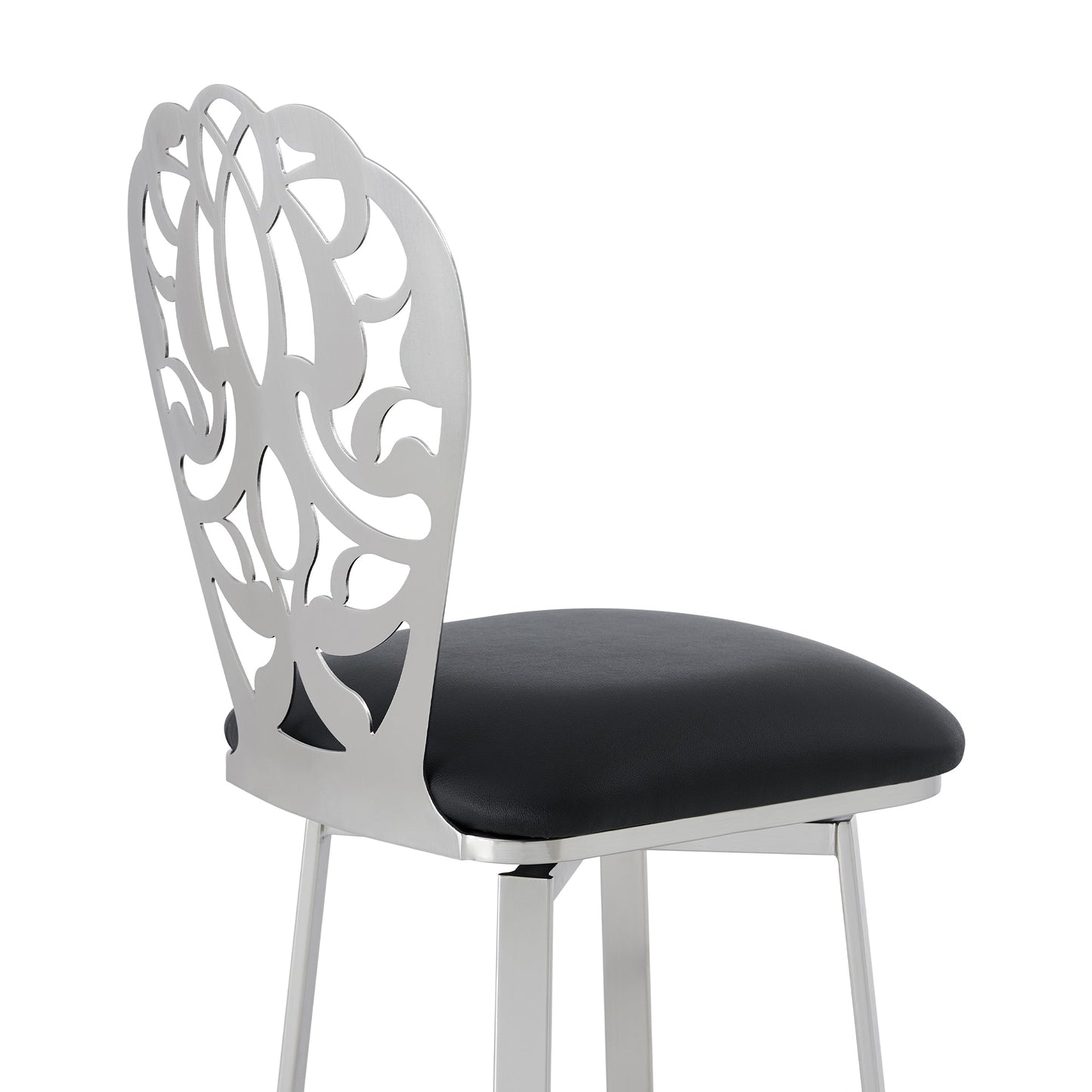 Cherie Contemporary Barstool in Brushed Stainless Steel Finish with Faux Leather
