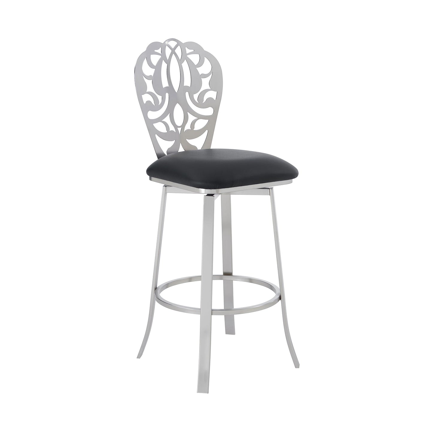 Cherie Contemporary Barstool in Brushed Stainless Steel Finish with Faux Leather