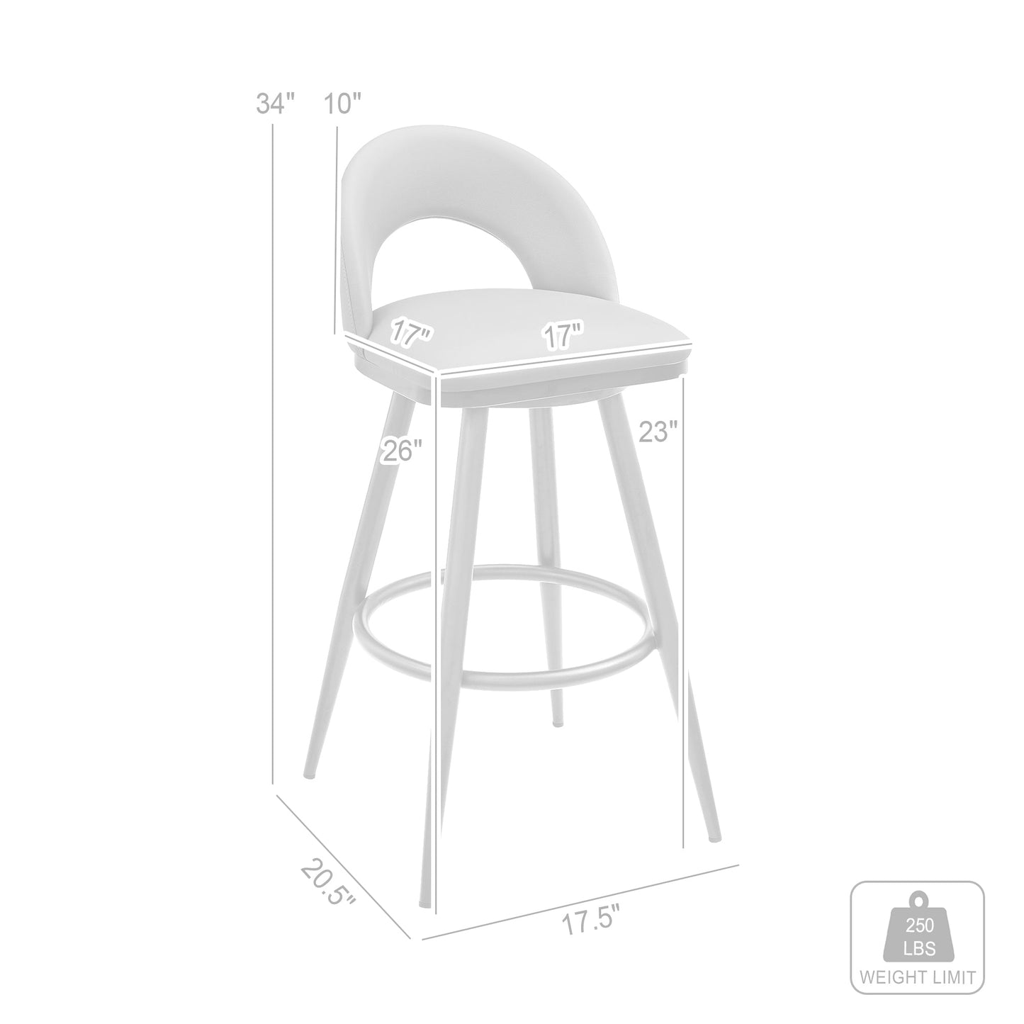 Charlotte Swivel Counter and Bar Stool in Brushed Stainless Steel and Faux Leather