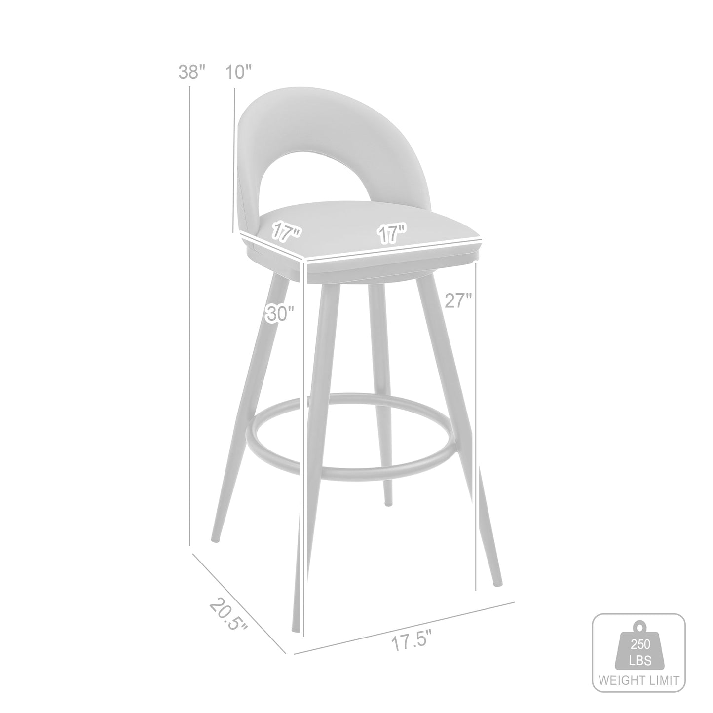 Charlotte Swivel Counter and Bar Stool in Brushed Stainless Steel and Faux Leather