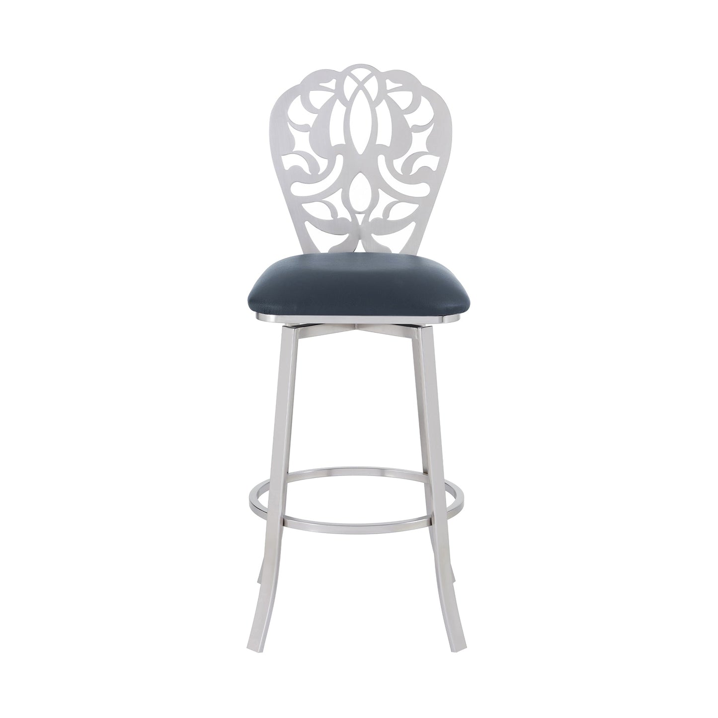 Cherie Contemporary Barstool in Brushed Stainless Steel Finish with Faux Leather