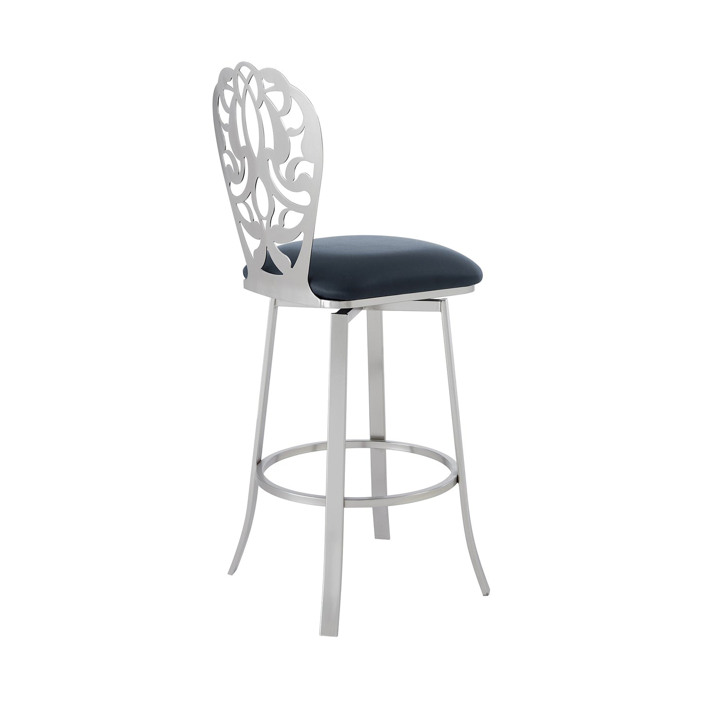 Cherie Contemporary Barstool in Brushed Stainless Steel Finish with Faux Leather