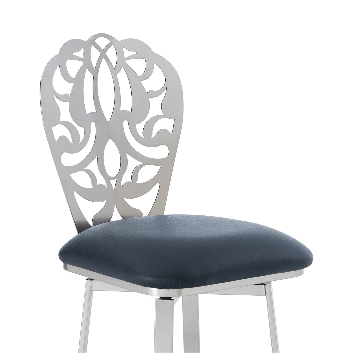 Cherie Contemporary Barstool in Brushed Stainless Steel Finish with Faux Leather
