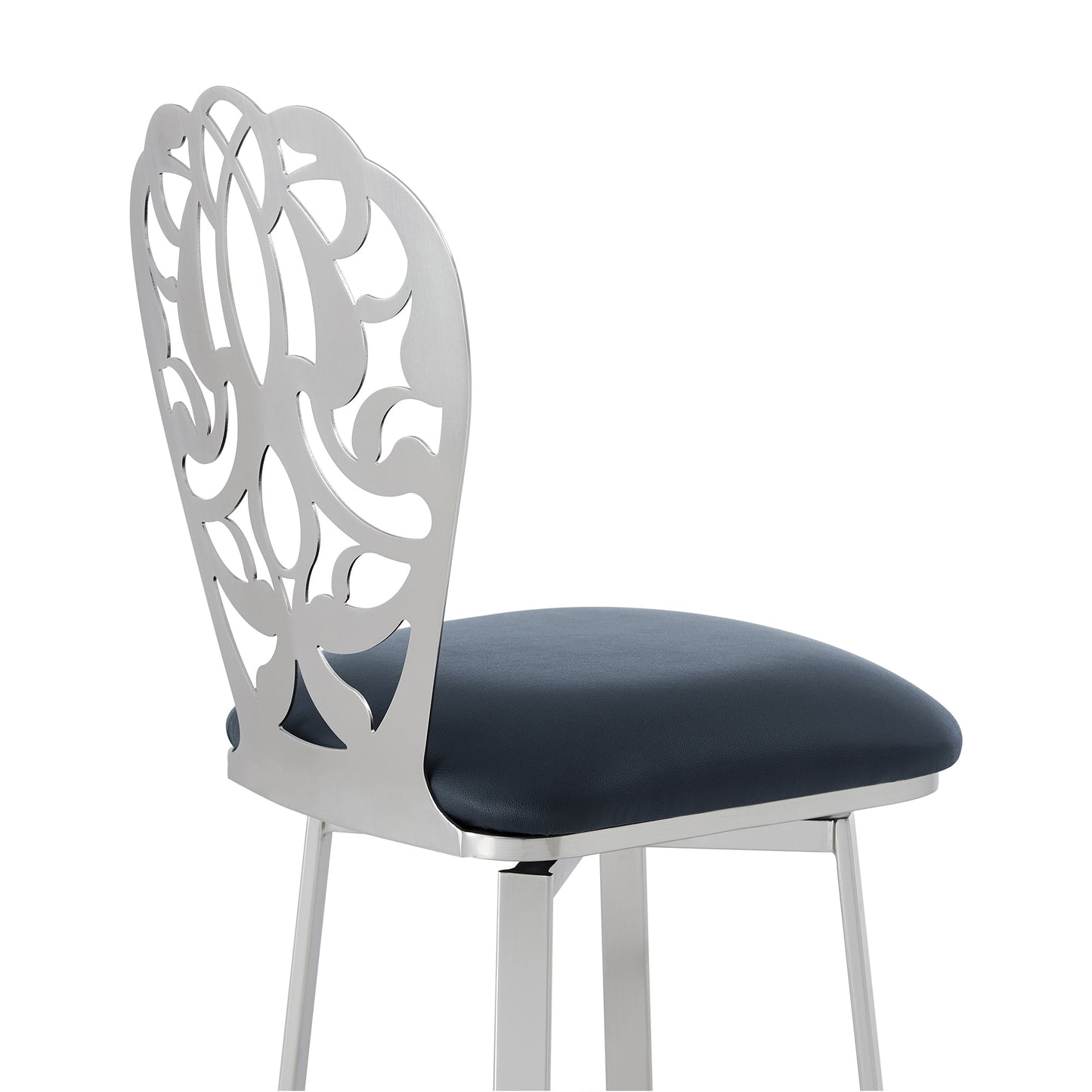 Cherie Contemporary Barstool in Brushed Stainless Steel Finish with Faux Leather