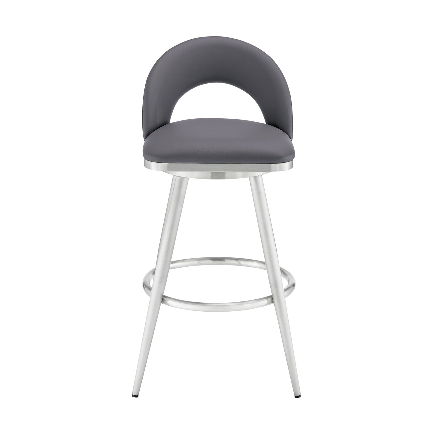 Charlotte Swivel Counter and Bar Stool in Brushed Stainless Steel and Faux Leather