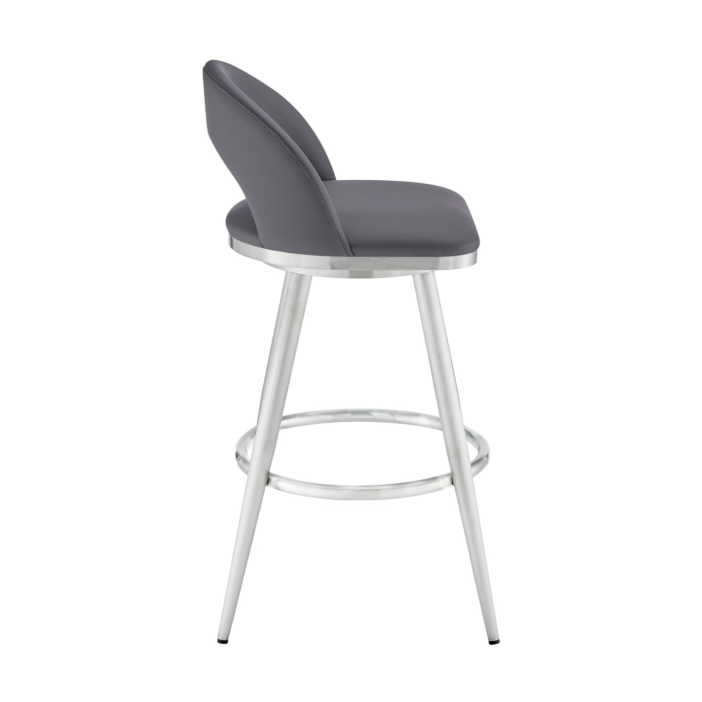 Charlotte Swivel Counter and Bar Stool in Brushed Stainless Steel and Faux Leather