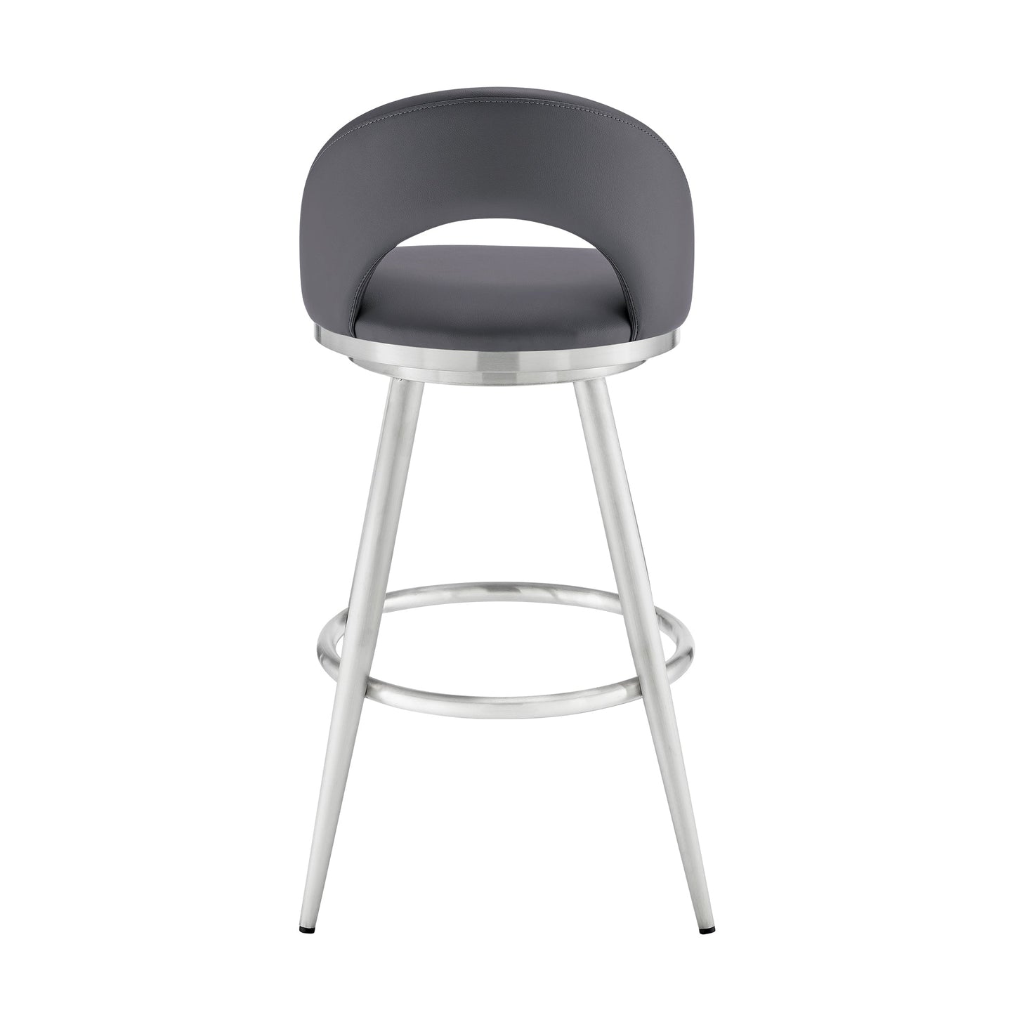 Charlotte Swivel Counter and Bar Stool in Brushed Stainless Steel and Faux Leather